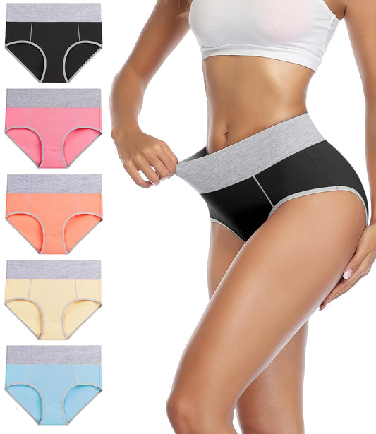 wirarpa Women's Cotton Underwear High Waist Briefs Ladies Soft Breathable Panties Full Coverage Underpants 5 Pack X-Large