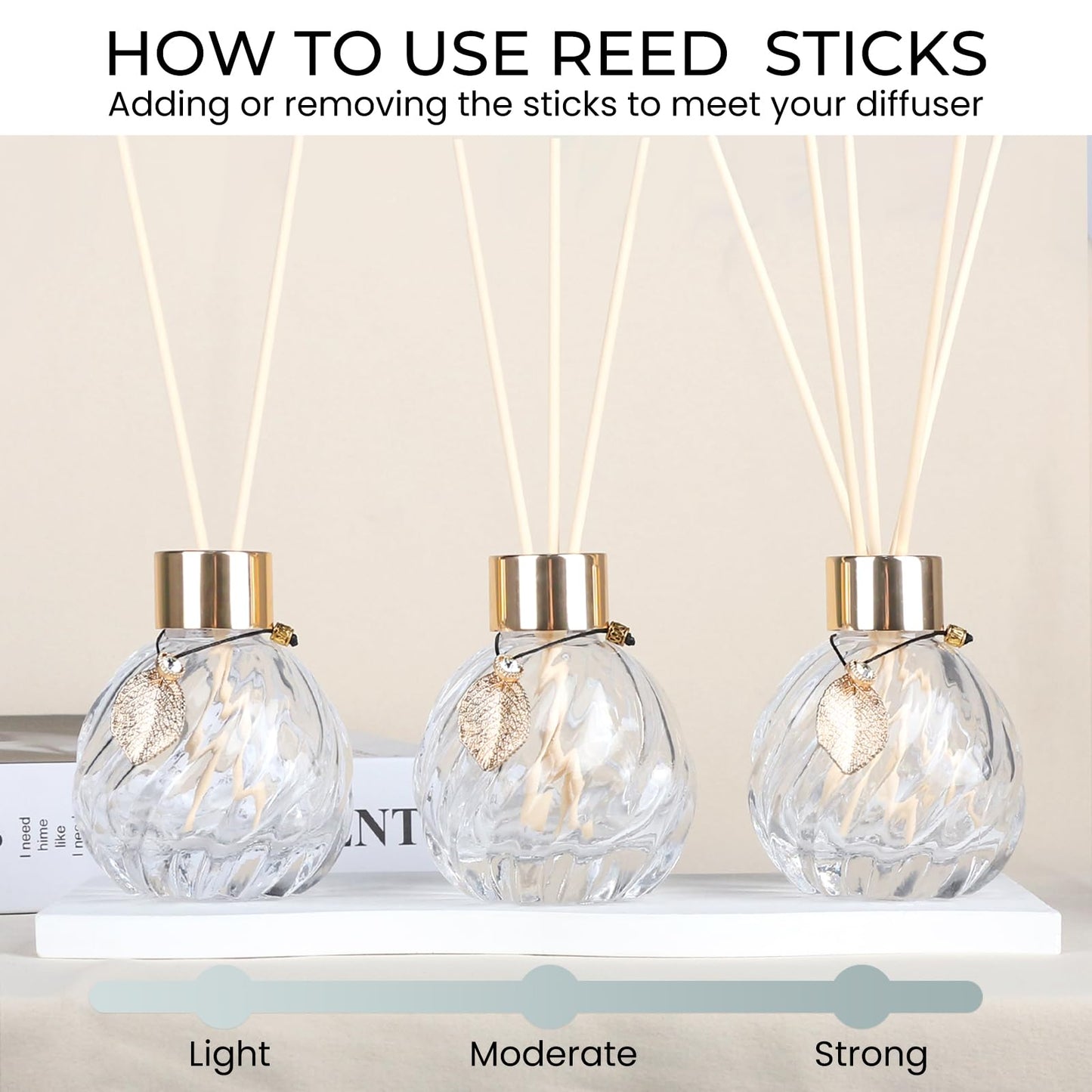 Trifolic 4Pcs Reed Diffuser Set with Metal Golden Decoration, 3.5-4.2oz Empty Reed Diffuser Bottles with 20Pcs Reed Diffuser Sticks, Unique Design Bottles for Home and Office(4 Pcs Different Bottles)