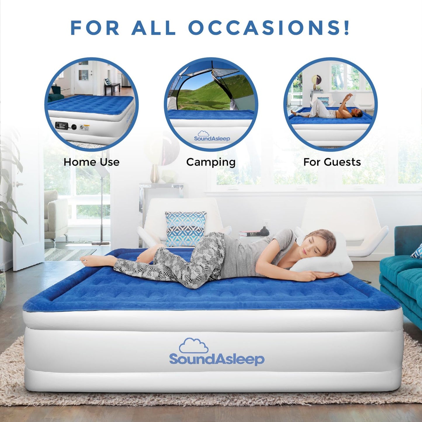 SoundAsleep Dream Series Luxury Air Mattress with ComfortCoil Technology & Built-in High Capacity Pump for Home & Camping- Double Height, Adjustable, Inflatable Blow Up, Portable - Queen Size