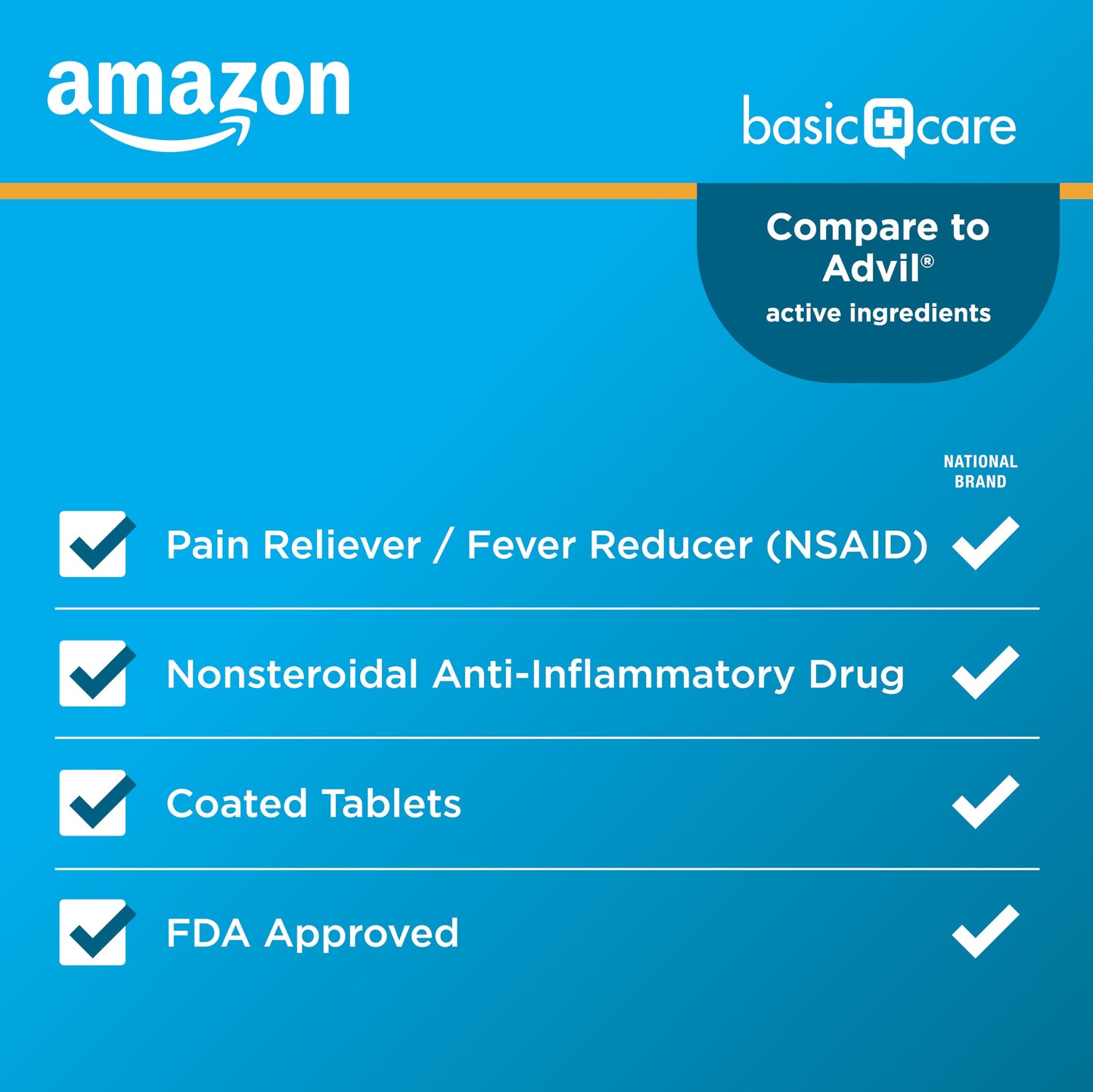 Amazon Basic Care Ibuprofen Tablets 200 mg, Pain Reliever/Fever Reducer, Body Aches, Headache, Arthritis Pain Relief and More, 500 Count (Packaging may vary)