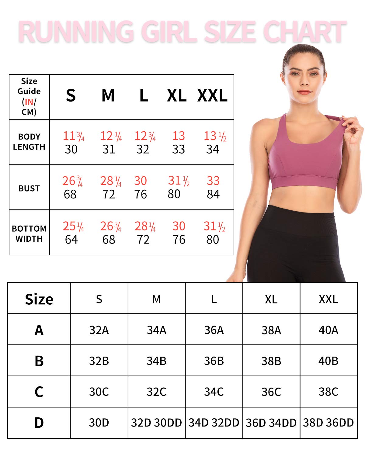 RUNNING GIRL Sports Bras for Women Backless Padded Sports Bra Tank Top Long Line Gym High Impact Sports Bra Push up(WX2569Rose Red,S)