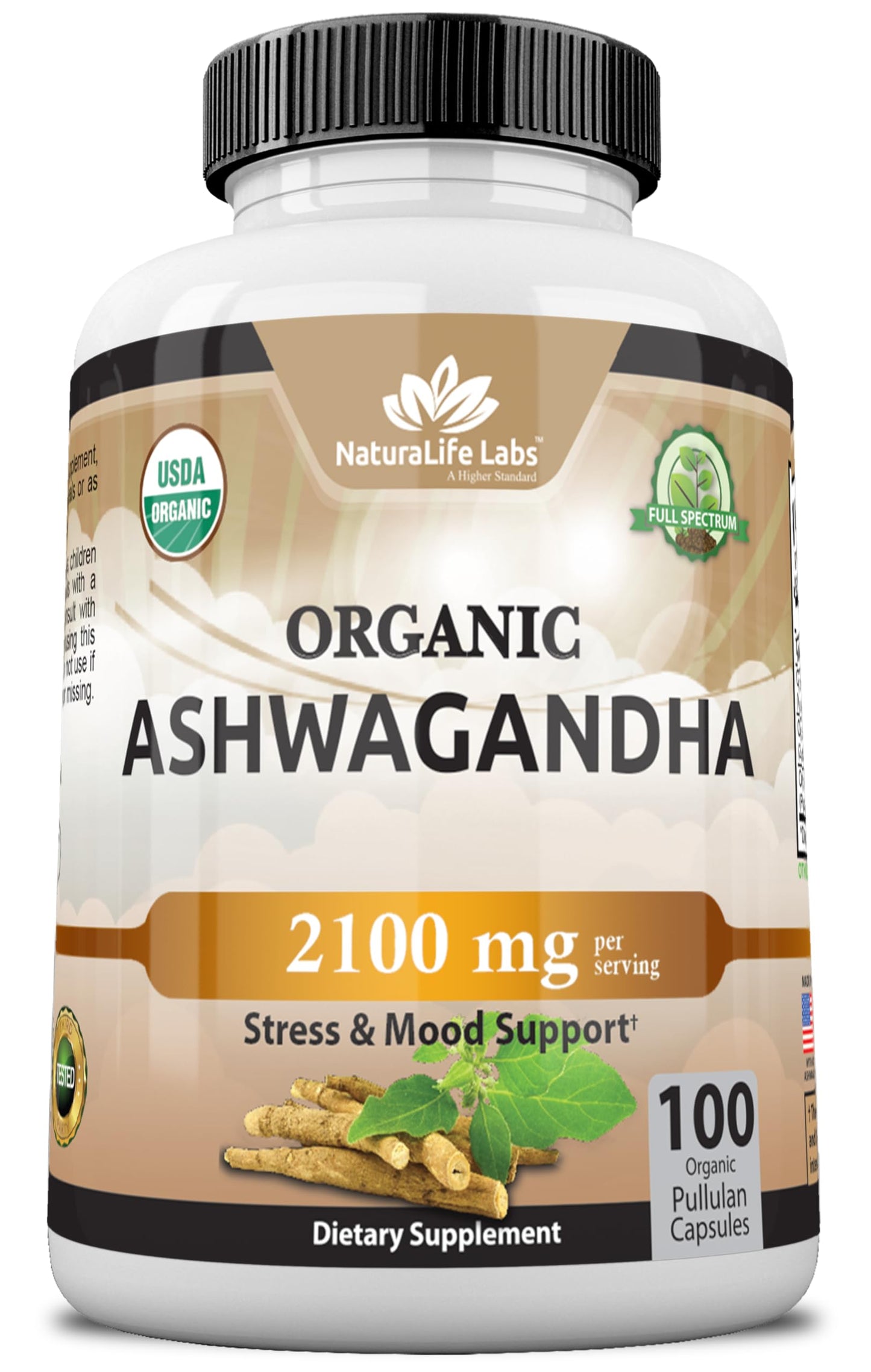 Organic Ashwagandha 2,100 mg - 100 Veggie Capsules Pure Organic Ashwagandha Powder and Root Extract - Stress Relief, Mood Enhancer