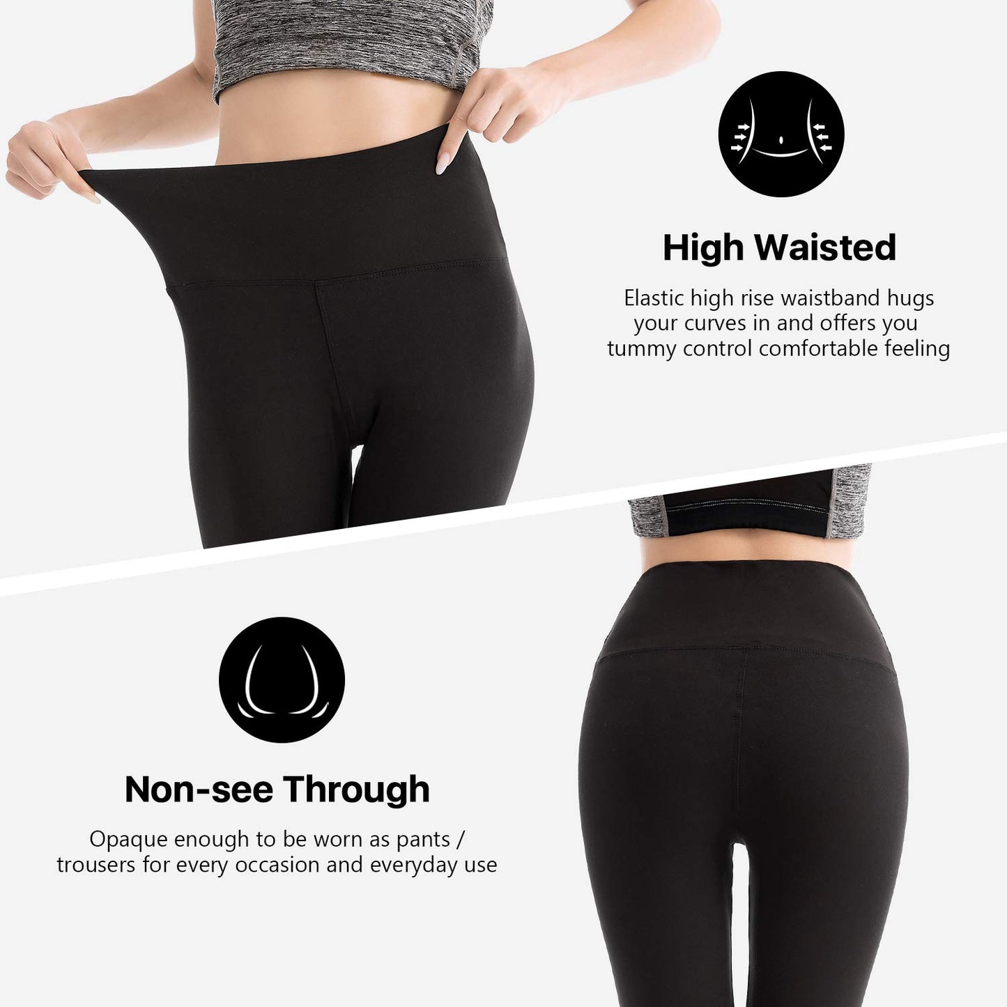 SINOPHANT High Waisted Leggings for Women - Full Length Capri Buttery Soft Yoga Pants for Workout Athletic(Full Black,L-XL)