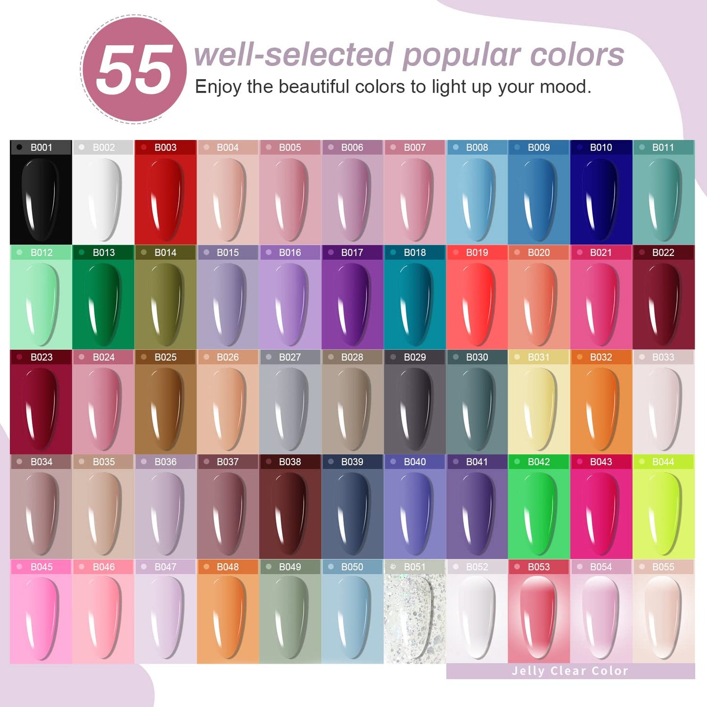 JODSONE Gel Nail Polish Kit 60 PCS with U V Light Soak off Base Top Coat Gel Polish 55 Shine Colors Gel Nail Kit Bright and Dark Brown Wine Red Series Manicure Set for Women and Girls