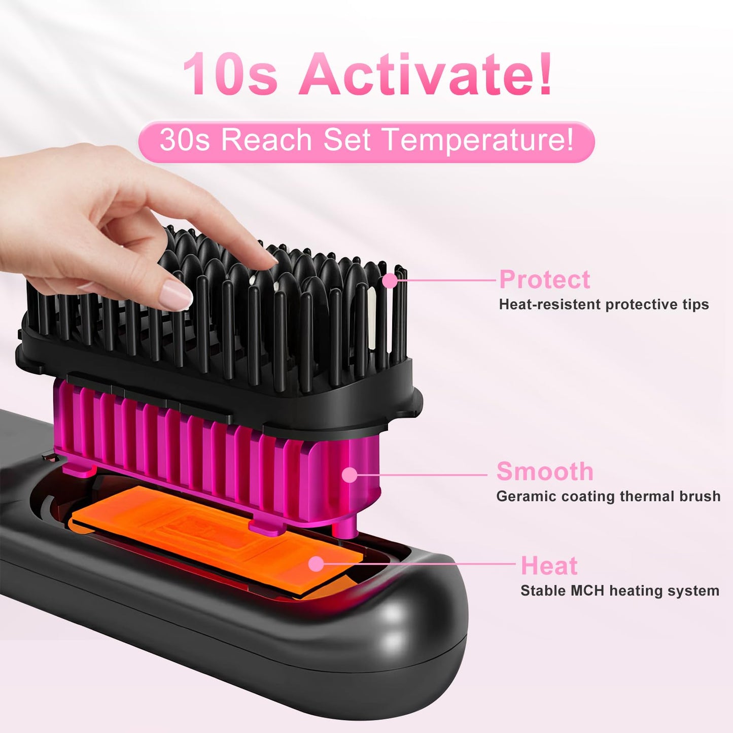 Cordless Hair Straightener Brush, Mini Portable Straightening Brush for Lightweight Carry, Negative Ion Hot Comb Hair Straightener, Rechargeable 9600mAh Battery, Anti-Scald, Gift for Women