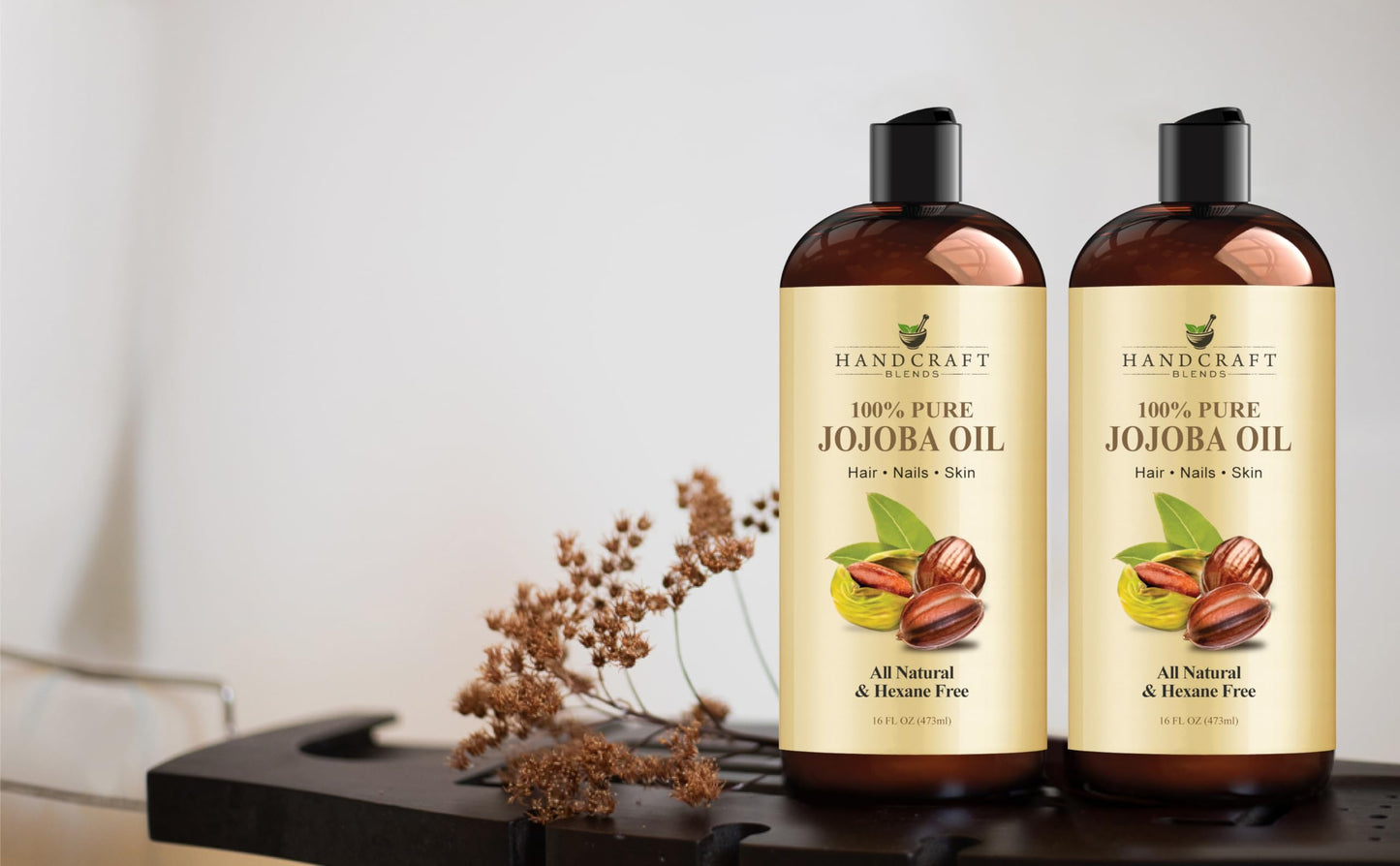 Handcraft Blends Jojoba Oil - Cold-Pressed 16 Fl Oz - 100% Pure and Natural - Premium Grade Carrier Oil for Skin and Hair - Hair and Body - Massage - Hexane-Free - Hair Relaxer for Tight Curls