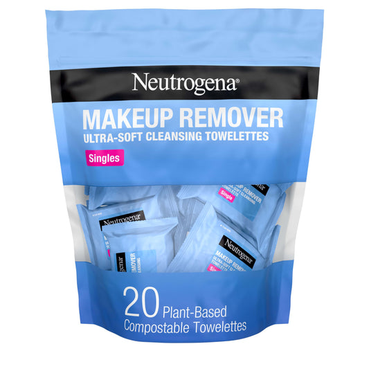 Neutrogena Makeup Remover Wipes Singles, Individually Wrapped Face Wipes, Daily Facial Cleanser Towelettes, Gently Removes Oil & Makeup, Alcohol-Free Makeup Wipes, 20 ct