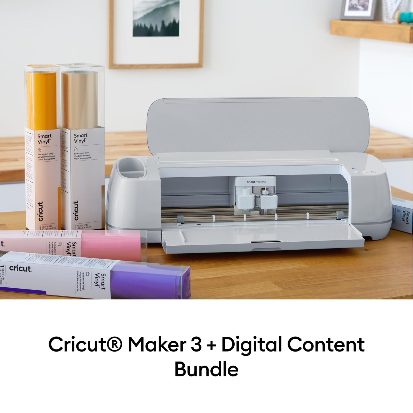 Cricut Maker 3 & Digital Content Library Bundle - Includes 30 images in Design Space App - Smart Cutting Machine, 2X Faster & 10X Cutting Force, Cuts 300+ Materials, Blue