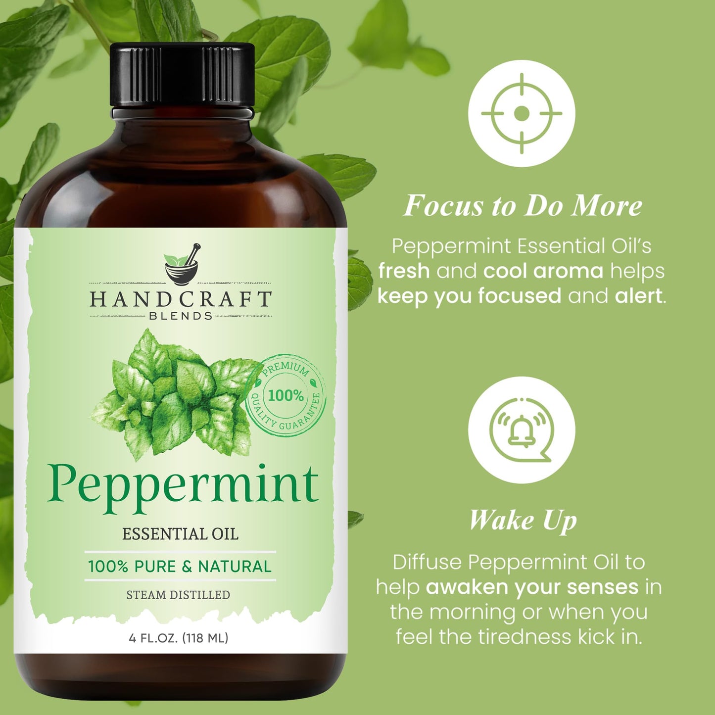 Handcraft Blends Peppermint Essential Oil - Huge 4 Fl Oz - 100% Pure and Natural - Premium Grade Essential Oil for Diffuser and Aromatherapy