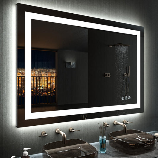 LOAAO 48"X36" LED Bathroom Mirror with Lights, Anti-Fog, Dimmable, RGB Backlit + Front Lighted, Bathroom Vanity Mirror for Wall, Memory Function