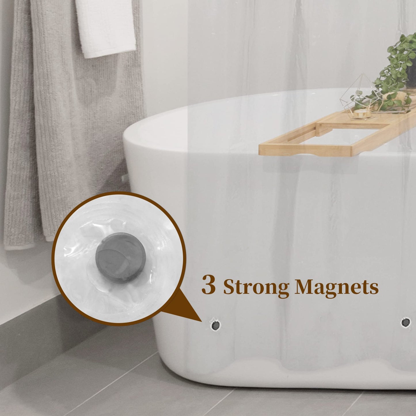 Barossa Design Plastic Shower Liner Clear - Premium PEVA Shower Curtain Liner with Rustproof Grommets and 3 Magnets, Waterproof Cute Lightweight Standard Size Bathroom Curtains - Clear