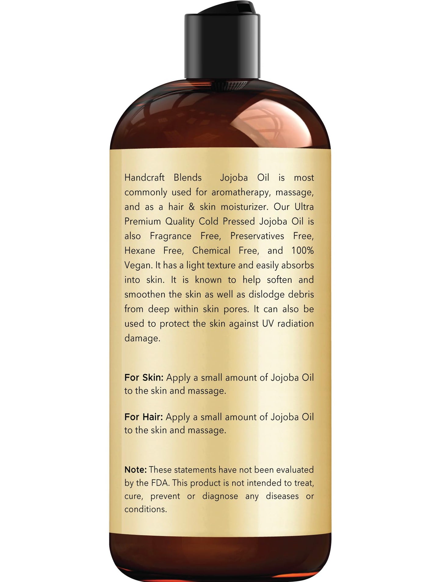 Handcraft Blends Jojoba Oil - Cold-Pressed 16 Fl Oz - 100% Pure and Natural - Premium Grade Carrier Oil for Skin and Hair - Hair and Body - Massage - Hexane-Free - Hair Relaxer for Tight Curls