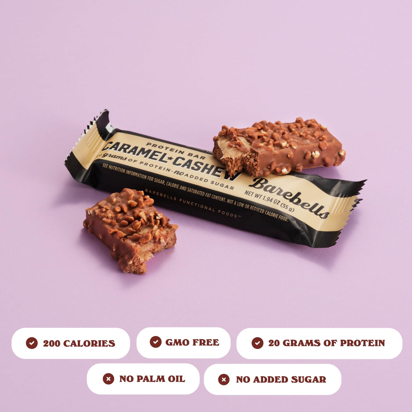 Barebells Protein Bars Caramel Cashew - 12 Count, 20g High Protein Treats - Chocolate Nutrition Bar with 1g Total Sugars - On-The-Go Breakfast or Post-Workout Snack