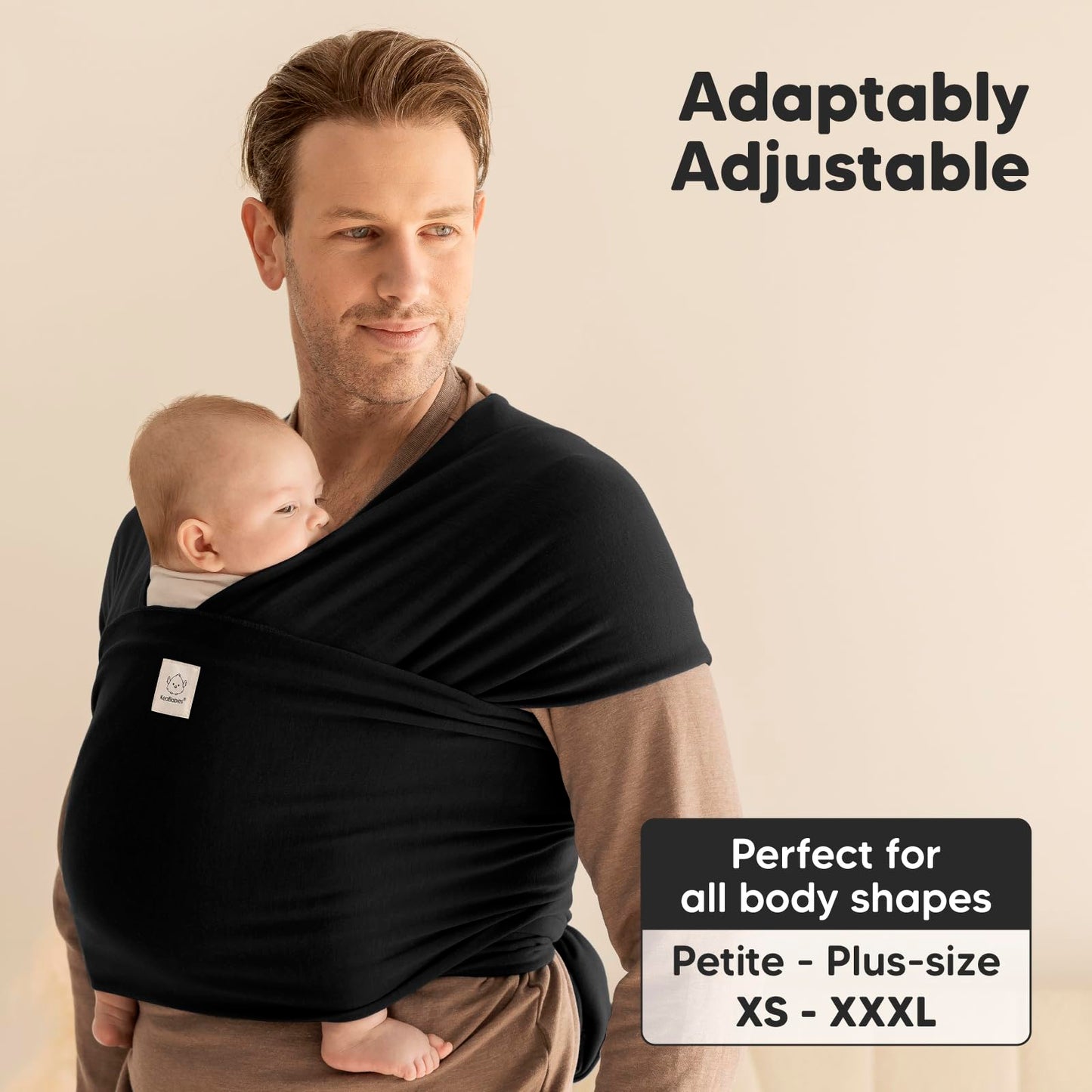 KeaBabies Baby Wrap Carrier - All in 1 Original Baby Carrier Newborn to Toddler Sling, Easy to Wear, Hands Free Bonding, Lightweight, Breathable Infant Wraps (Trendy Black)