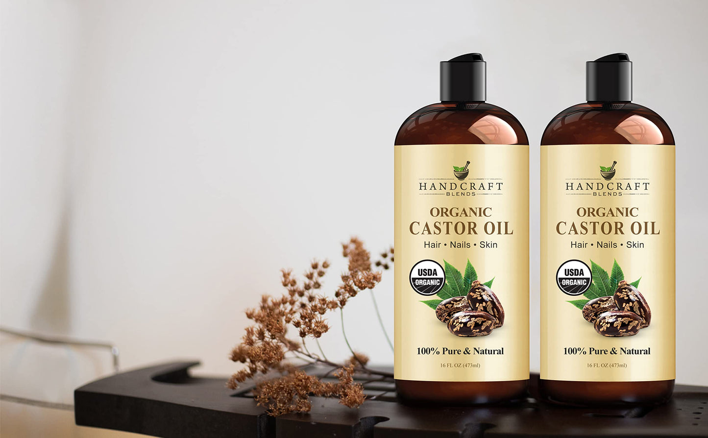 Handcraft Blends Organic Castor Oil - 16 Fl Oz - 100% Pure and Natural - Premium Grade Carrier Oil for Hair Growth, Eyelashes and Eyebrows - Hair and Body - Expeller-Pressed & Hexane-Free