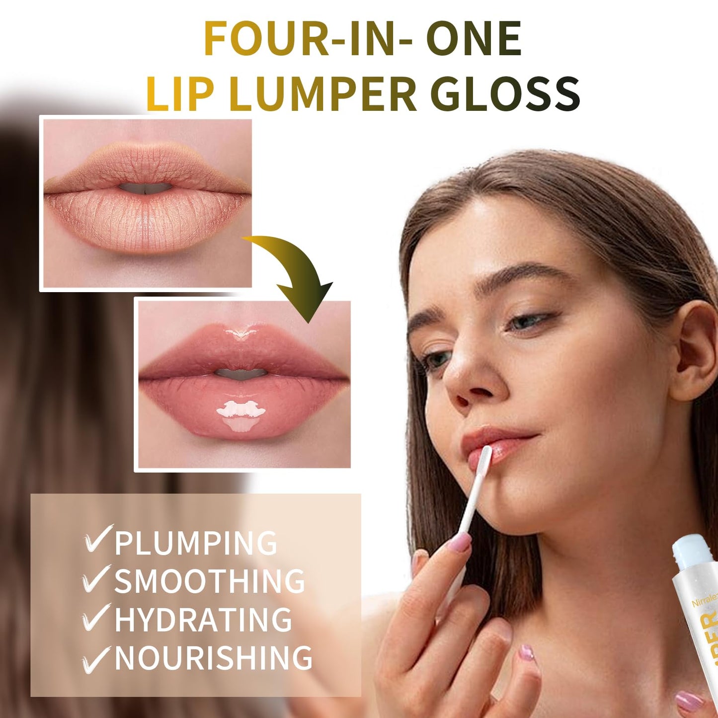 Nirraleza Lip Plumper Gloss, Clear Plumping Lip Gloss for Visibly Hydrated, Volumized Lips with Nourishing Ingredients to Smooth Lip Wrinkles.