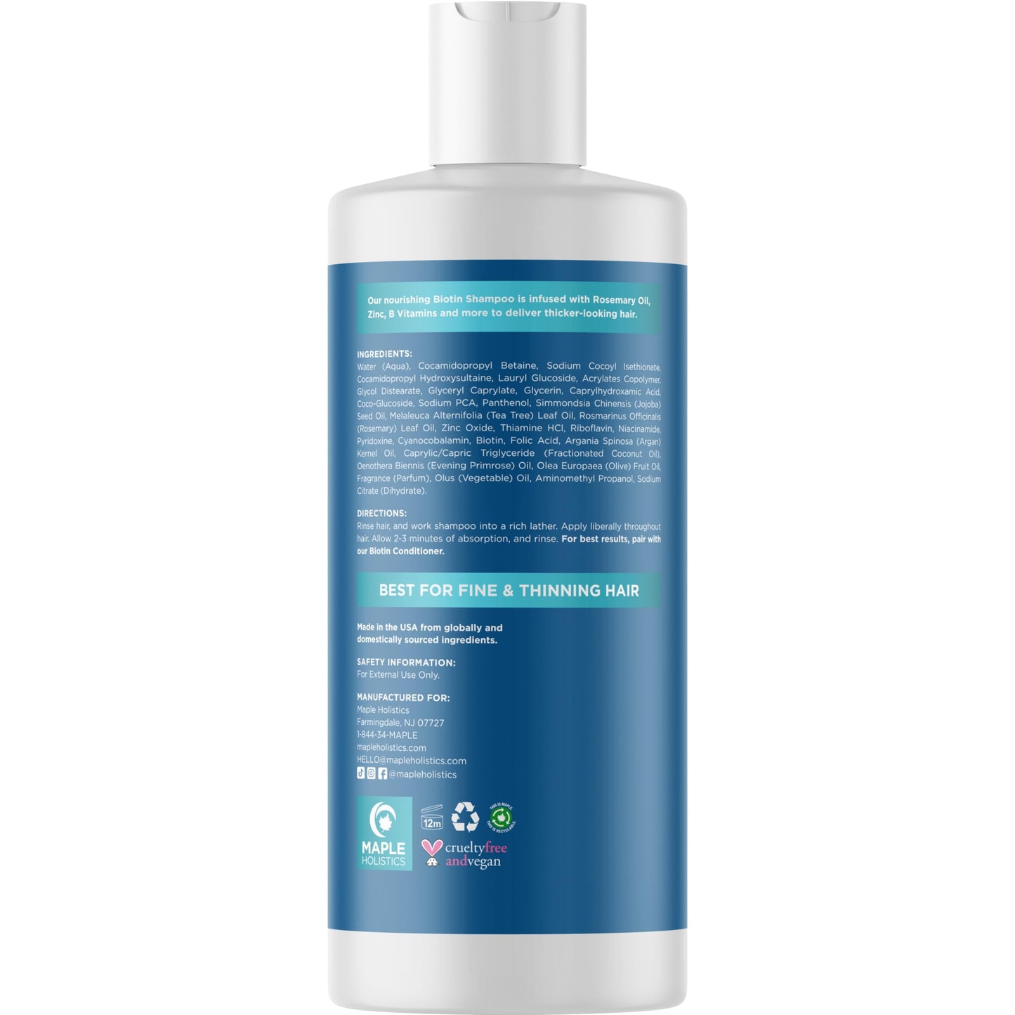 Rosemary and Biotin Shampoo for Thinning Hair - Vegan Volumizing Shampoo for Fine Hair with Argan and Tea Tree Oil - Paraben Silicone and Sulfate Free Shampoo for Dry Damaged Weak and Thin Hair Care