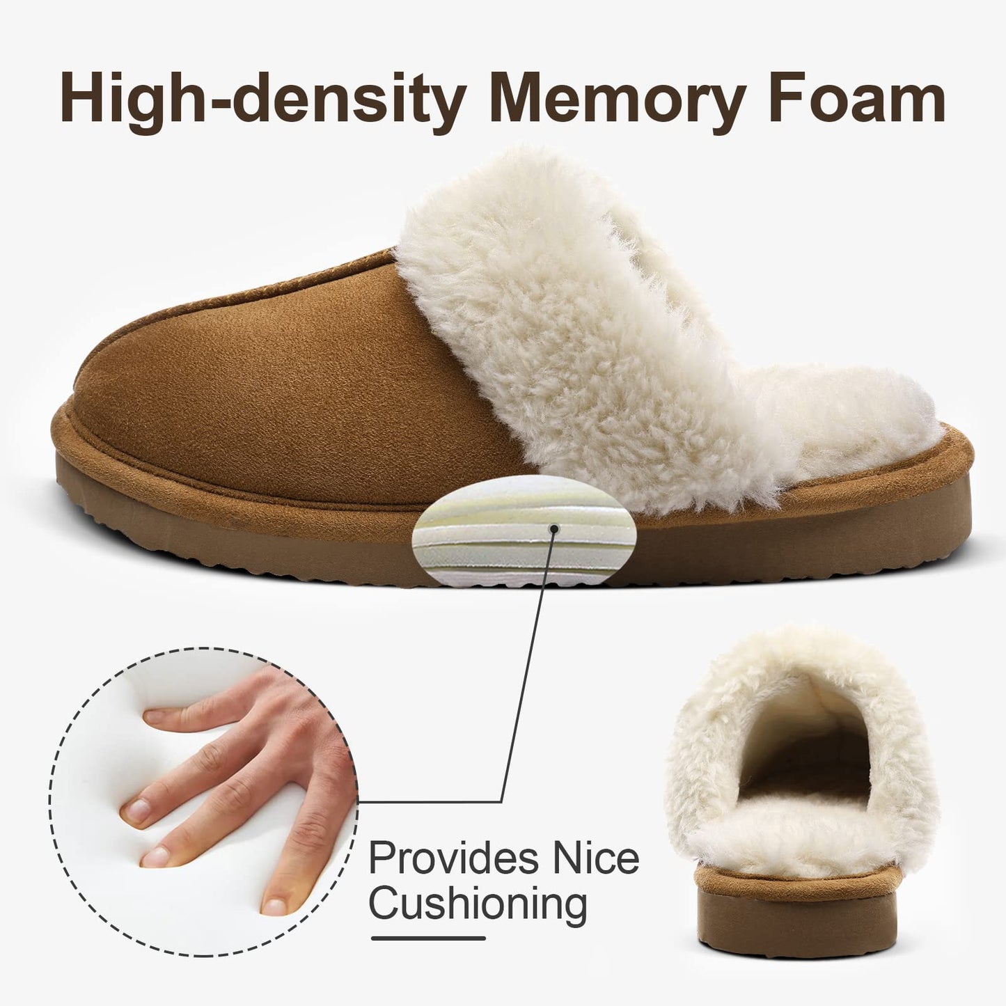 Litfun Women's Fuzzy Memory Foam Slippers Fluffy Winter House Shoes Indoor and Outdoor, Chestnut 9-10