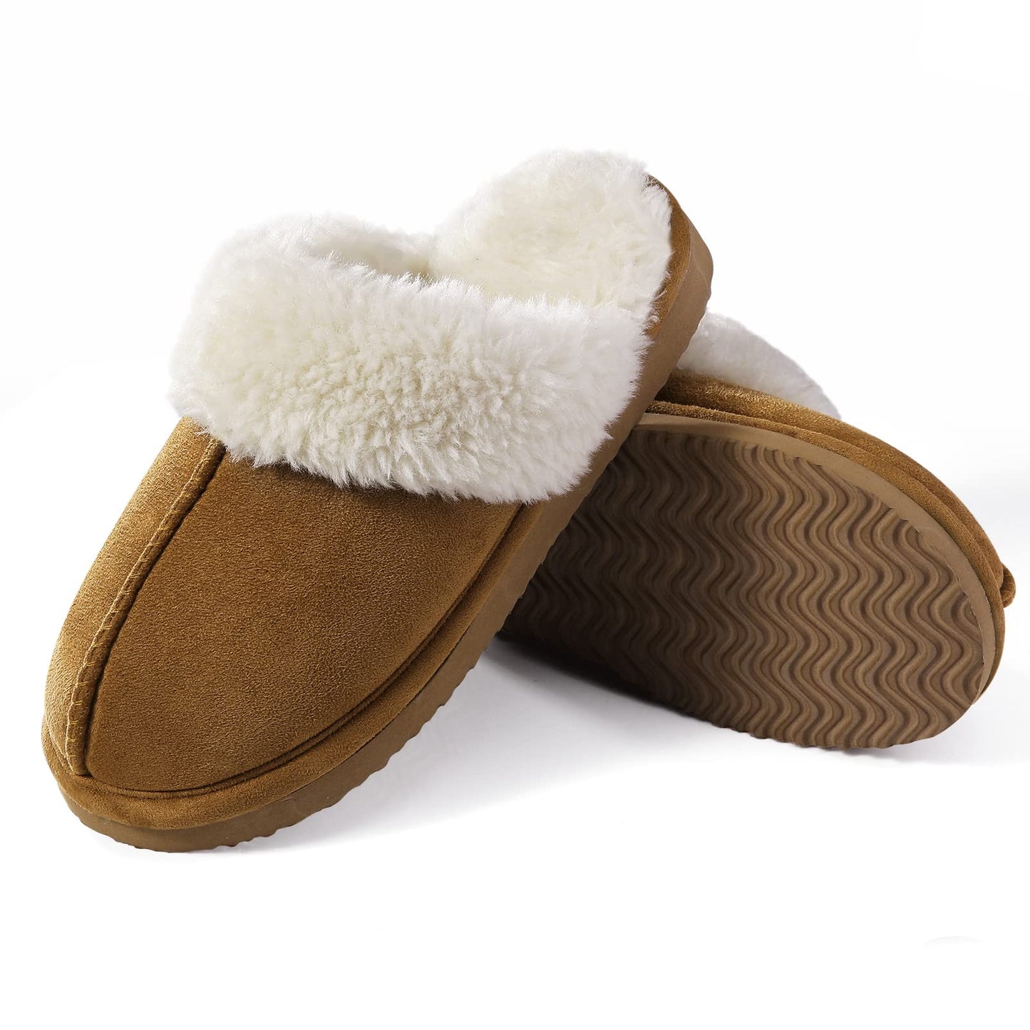 Litfun Women's Fuzzy Memory Foam Slippers Fluffy Winter House Shoes Indoor and Outdoor, Chestnut 9-10