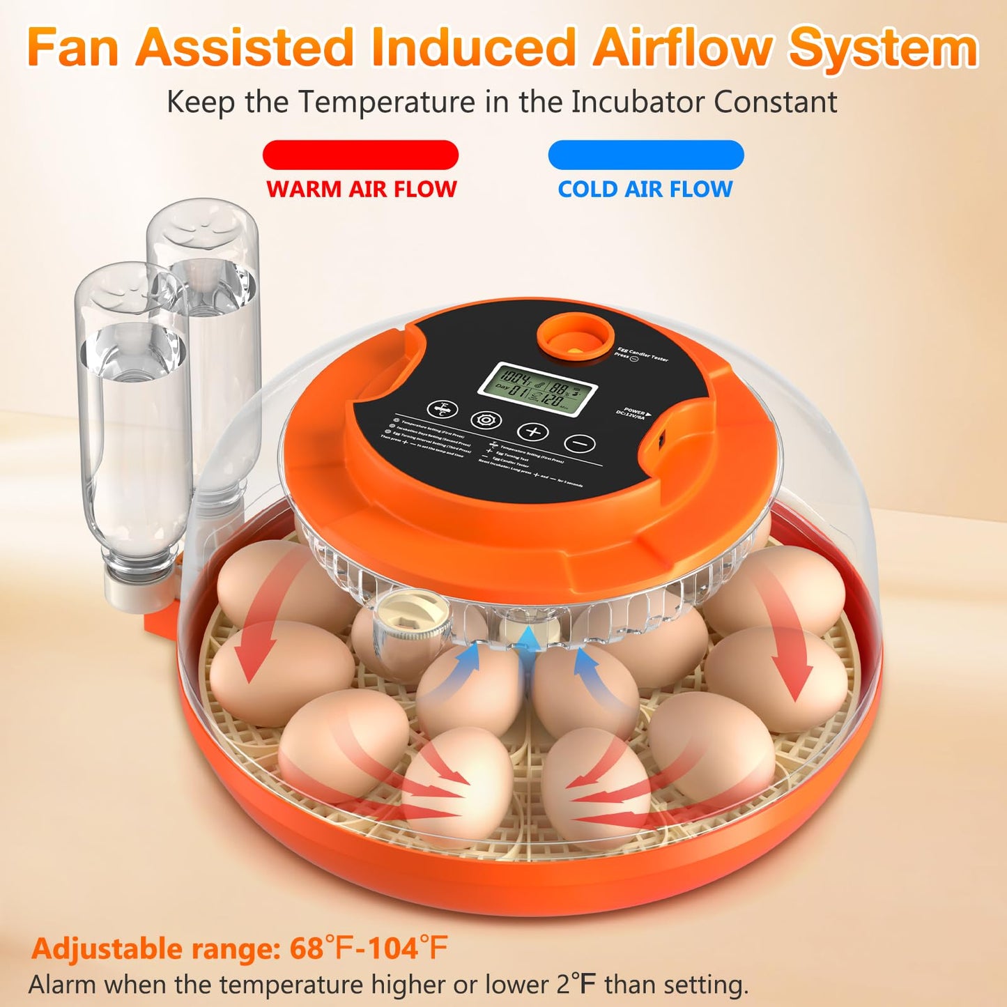 18 Egg Incubator with Automatic Egg Turning and Humidity Control, Incubators for Hatching Eggs, Chicken, Ducks, Goose, Pigeon, Quail, Parrot Incubator for Farm, Lab, Science Classroom, Home (Orange)