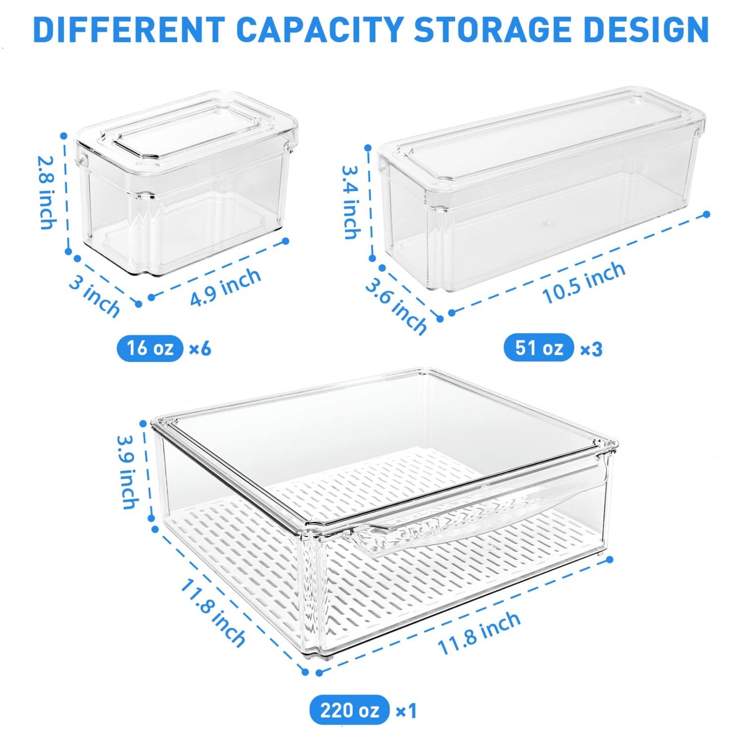 Pomeat 10 Pack Fridge Organizer, Stackable Refrigerator Organizer Bins with Lids, BPA-Free Produce Fruit Storage Containers for Storage Clear for Food, Drinks, Vegetable Storage