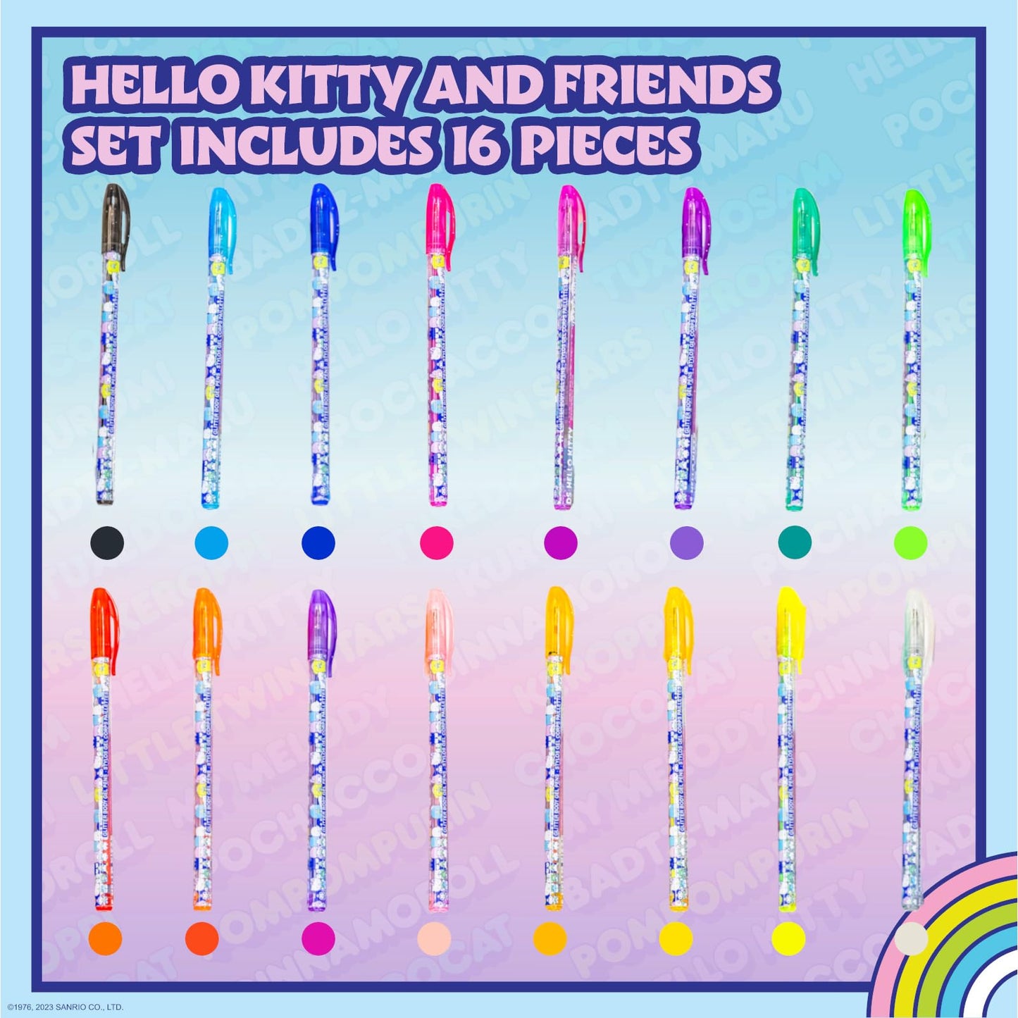 Hello Kitty and Friends 16 Piece Glitter Pen Body Art Set, Glittery and Bright Colors, Ages 3 by Townley Girl