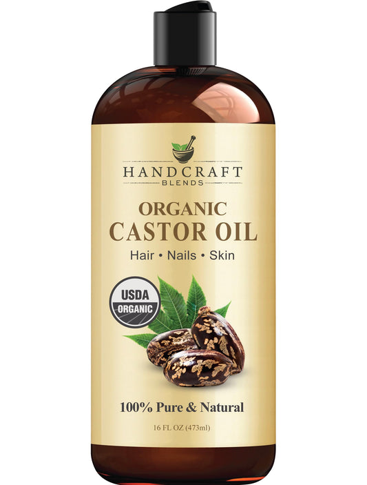 Handcraft Blends Organic Castor Oil - 16 Fl Oz - 100% Pure and Natural - Premium Grade Carrier Oil for Hair Growth, Eyelashes and Eyebrows - Hair and Body - Expeller-Pressed & Hexane-Free