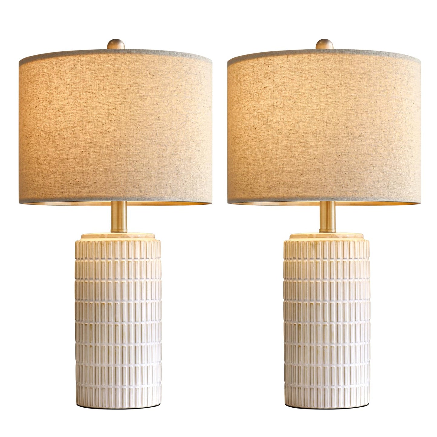 PoKat 23" Modern Ceramic Table Lamp Set of 2 for Living Room White Desk Lamps for Bedroom Farmhouse Bedside Nightstand Bedside Lamp End Table Lamps Beige