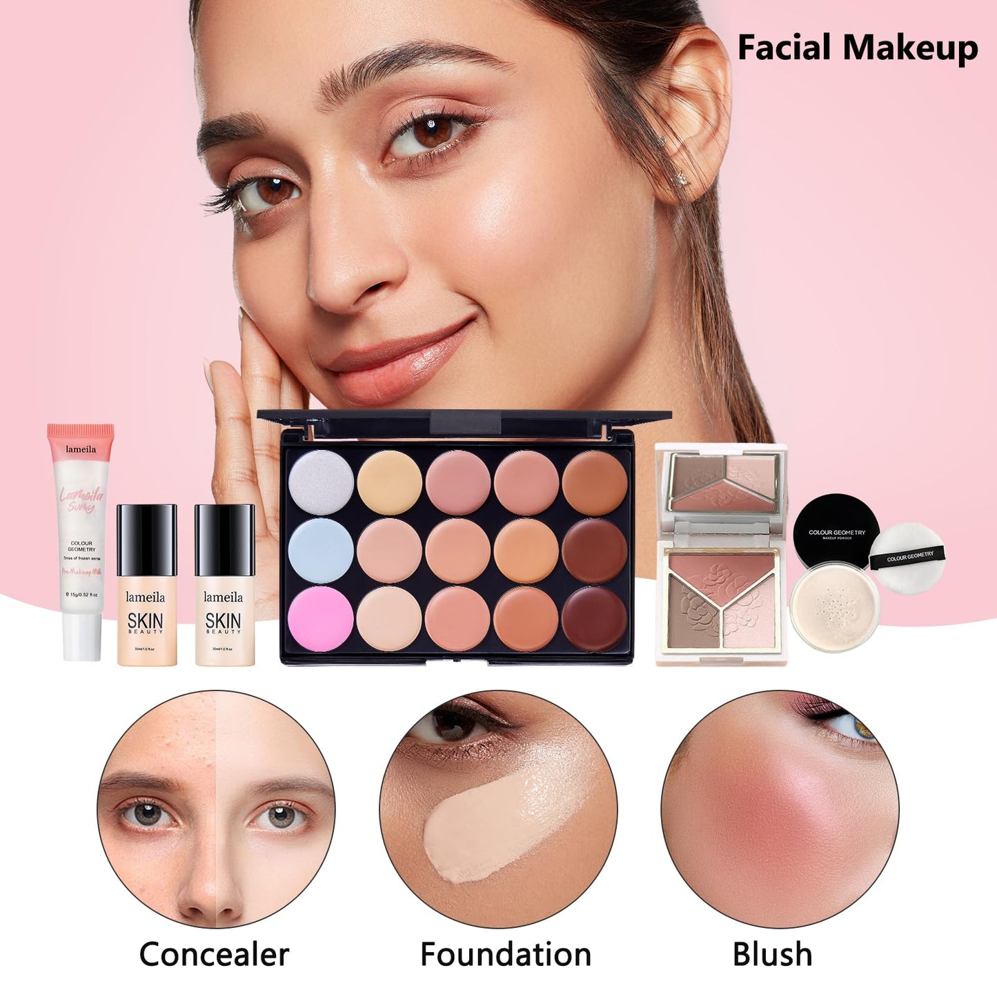 All in One Makeup Kit for Women Full Kit, Make Up Gift Set for Women, Makeup Essential Bundle Includes Foundation Face Primer Eyeshadow Contour Palette Lipstick Eyeliner Mascara Cosmetic Brush Set