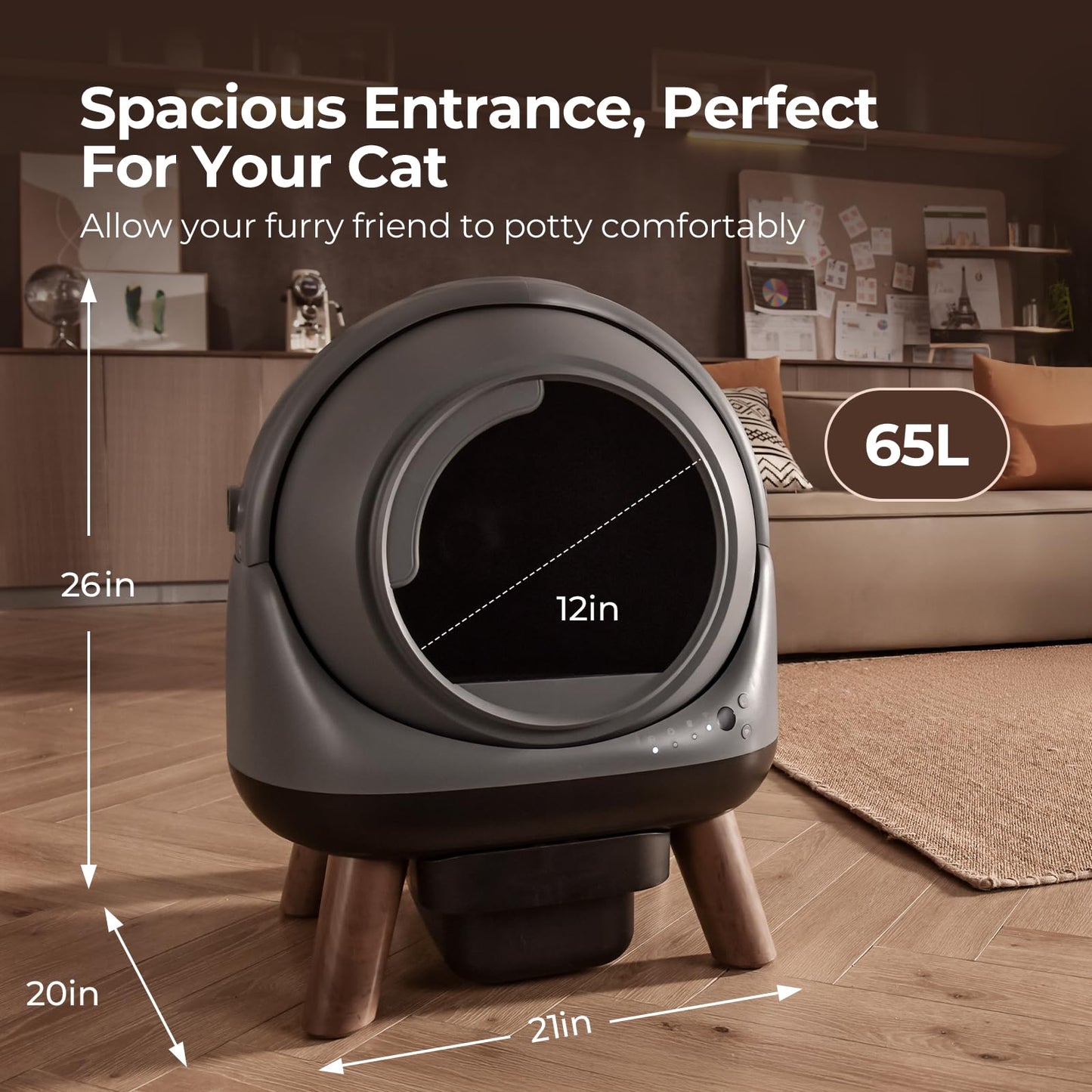 Self Cleaning Litter Box, ZHMZ G1 Automatic Cat Litter Box for Cats, 65L Robot with Large Openning/Odor-Control/Dual Safety Protection