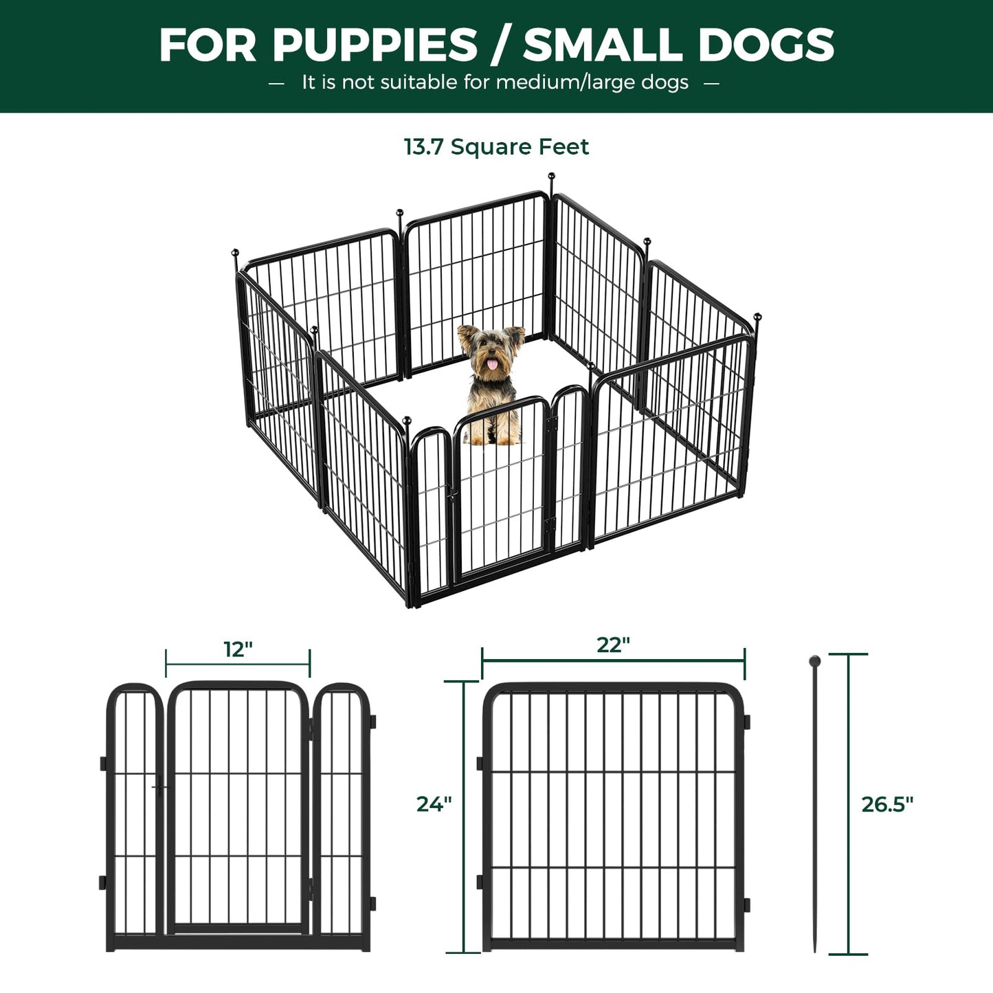 FXW Rollick Dog Playpen for Yard, RV Camping, 24 inch 8 Panels for Puppy and Small Dogs│Patented