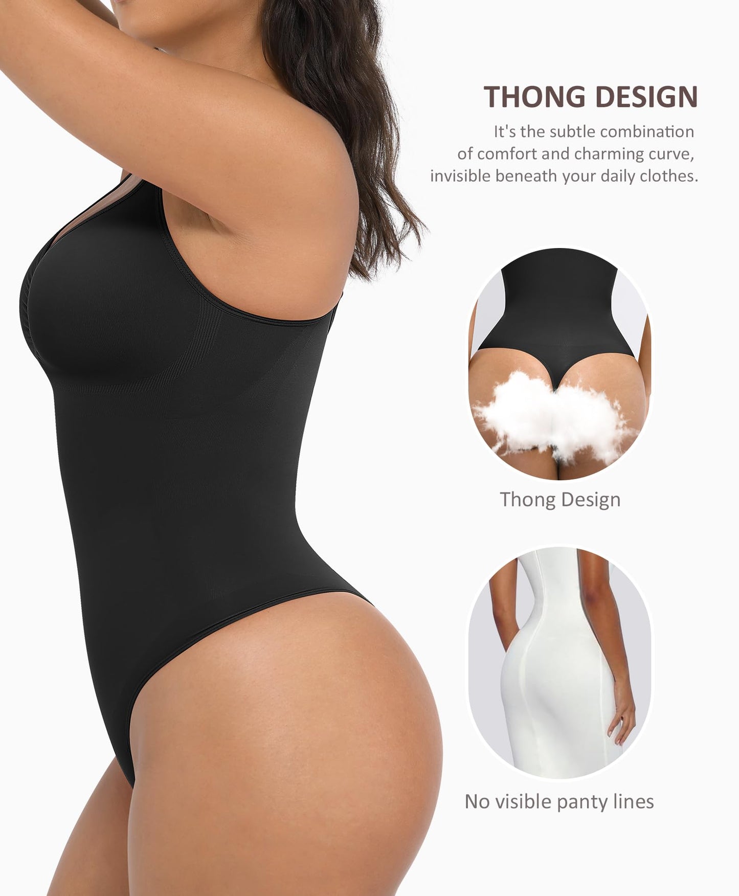 FeelinGirl Shapewear Tummy Control Bodysuits for Women Seamless Body Sculpting Shaper Thong Body Shaper Black XS-S