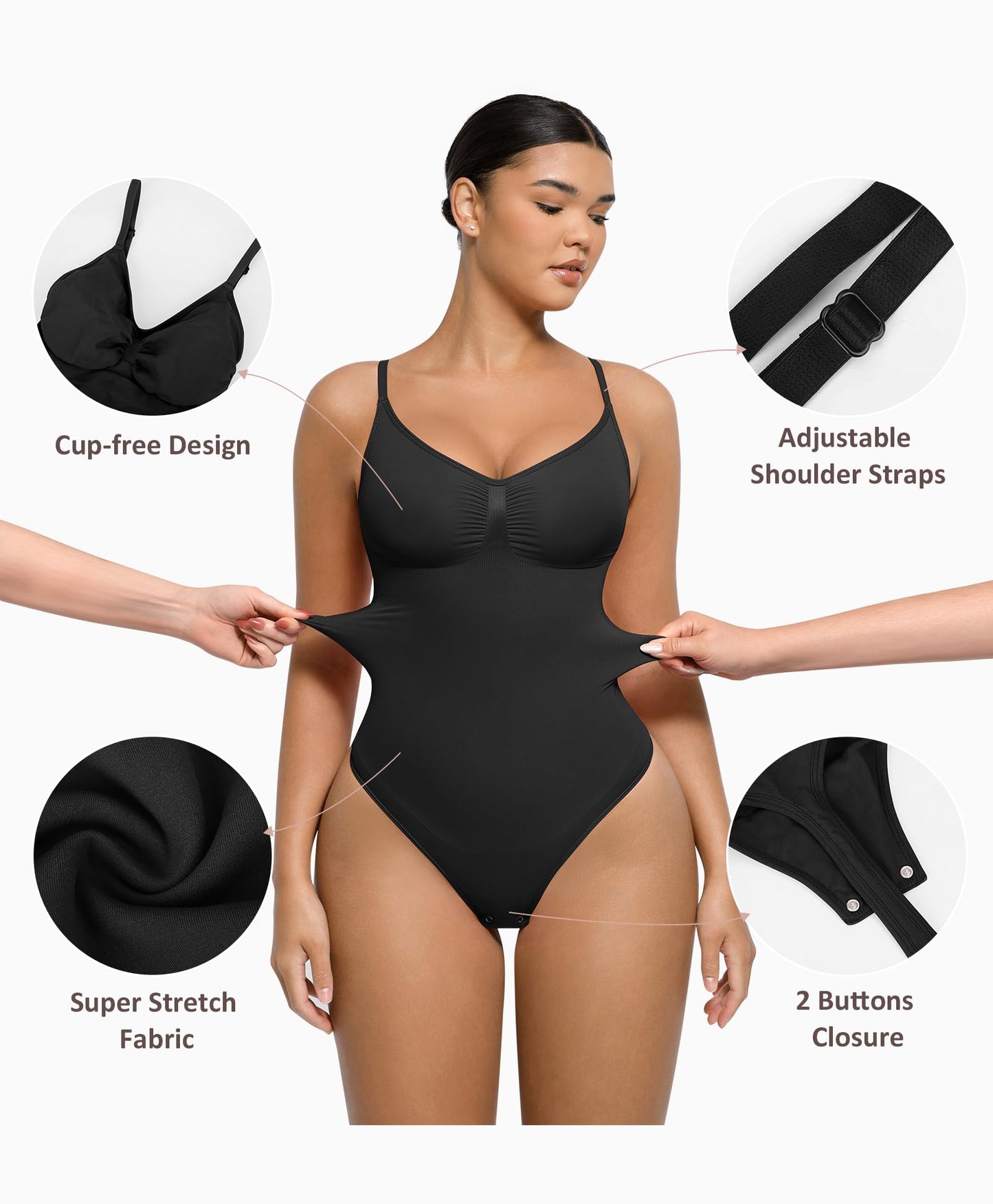 FeelinGirl Shapewear Tummy Control Bodysuits for Women Seamless Body Sculpting Shaper Thong Body Shaper Black XS-S