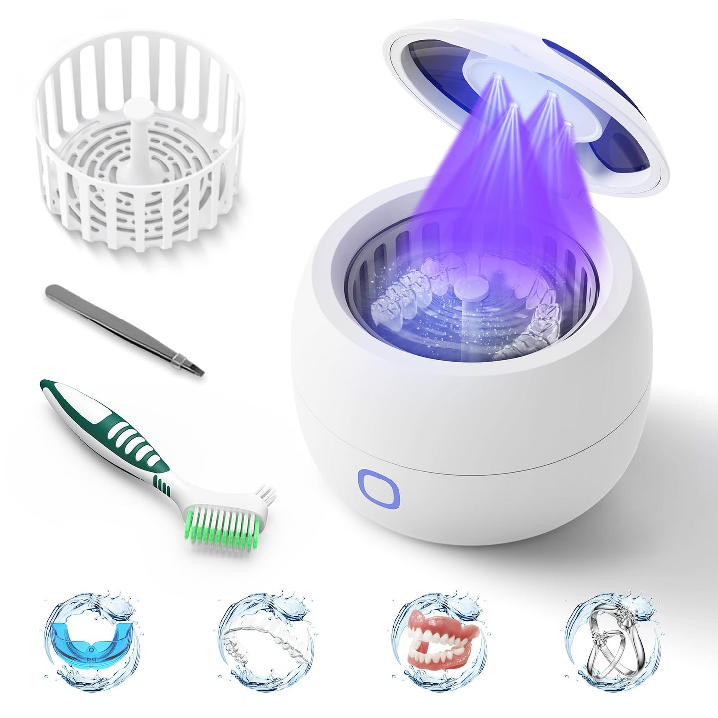 Upgraded Ultrasonic Retainer Cleaner, 45kHz Retainer Cleaner Machine for Denture Cleaner, Retainer Cleaner, Mouth Guard Cleaner, Night Guard Cleaner, Denture Cleaner with 200ML Dental Cleaning Pod