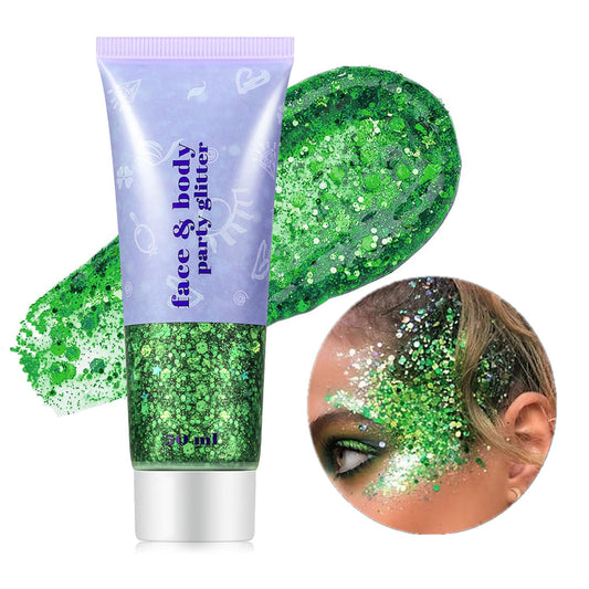 Go Ho Green Face Body Glitter,St Patricks Day Face Glitter Makeup,Green Face Paint Holographic Chunky Sequins Glitters for Eye Lip Hair Nails,Festival Rave Accessories,52g