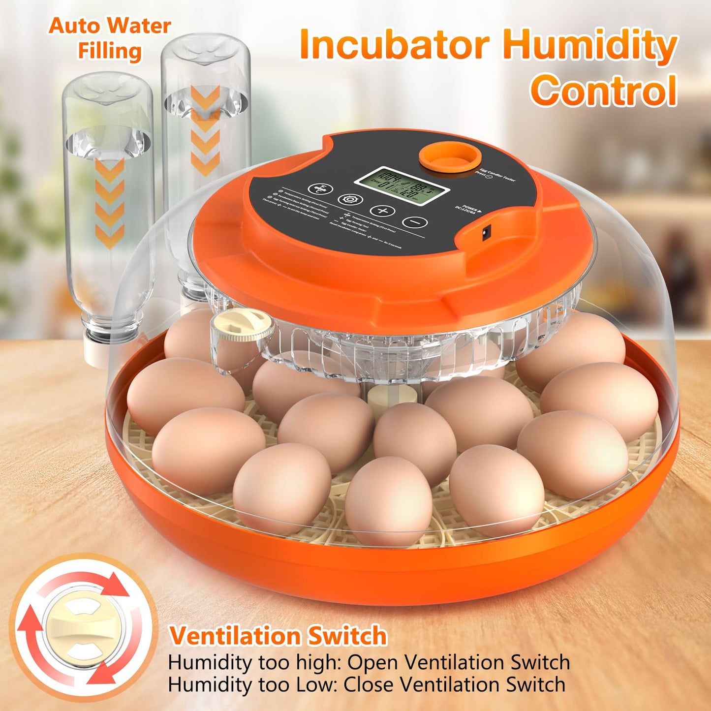 18 Egg Incubator with Automatic Egg Turning and Humidity Control, Incubators for Hatching Eggs, Chicken, Ducks, Goose, Pigeon, Quail, Parrot Incubator for Farm, Lab, Science Classroom, Home (Orange)