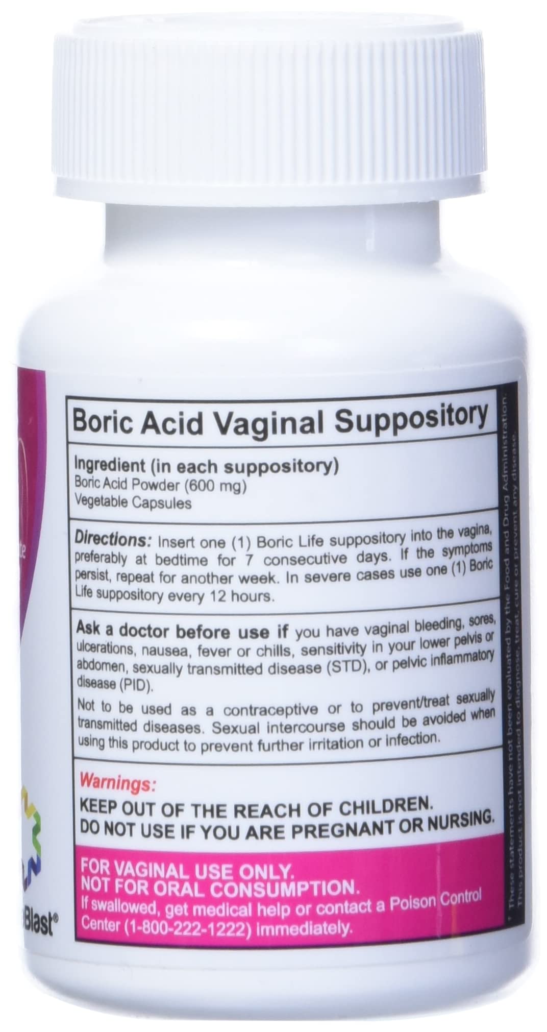 NutraBlast Boric Acid Vaginal Suppositories - 100% Pure Made in USA - Boric Life Intimate Health Support (30 Count)