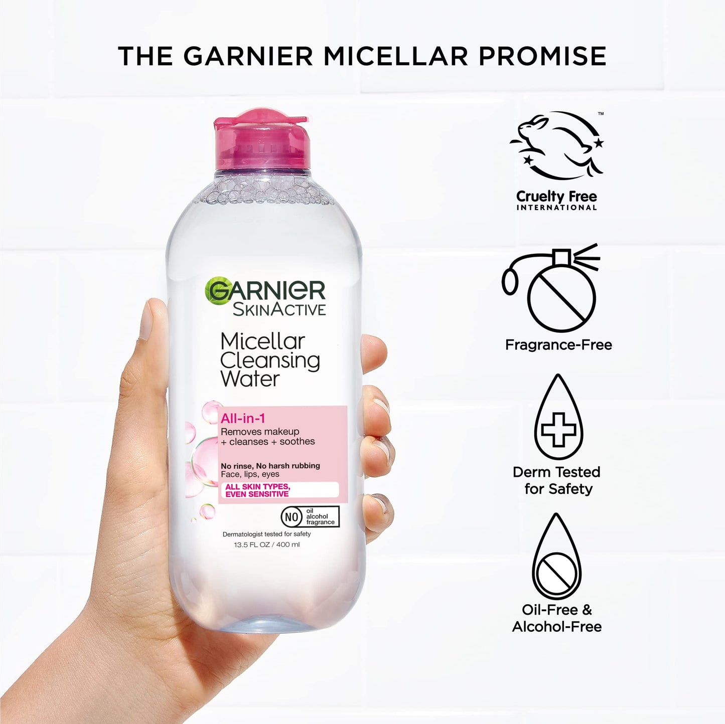 Garnier Micellar Water, Hydrating Facial Cleanser & Makeup Remover, Suitable for Sensitive Skin, Vegan, Cruelty Free, 13.5 Fl Oz (400mL), 1 Count