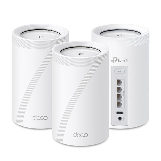 TP-Link Tri-Band WiFi 7 BE10000 Whole Home Mesh System (Deco BE63) - 6-Stream 10 Gbps, 4X 2.5G Ports Wired Backhaul, 4X Smart Internal Antennas, VPN, AI-Roaming, MU-MIMO, HomeShield (3-Pack)