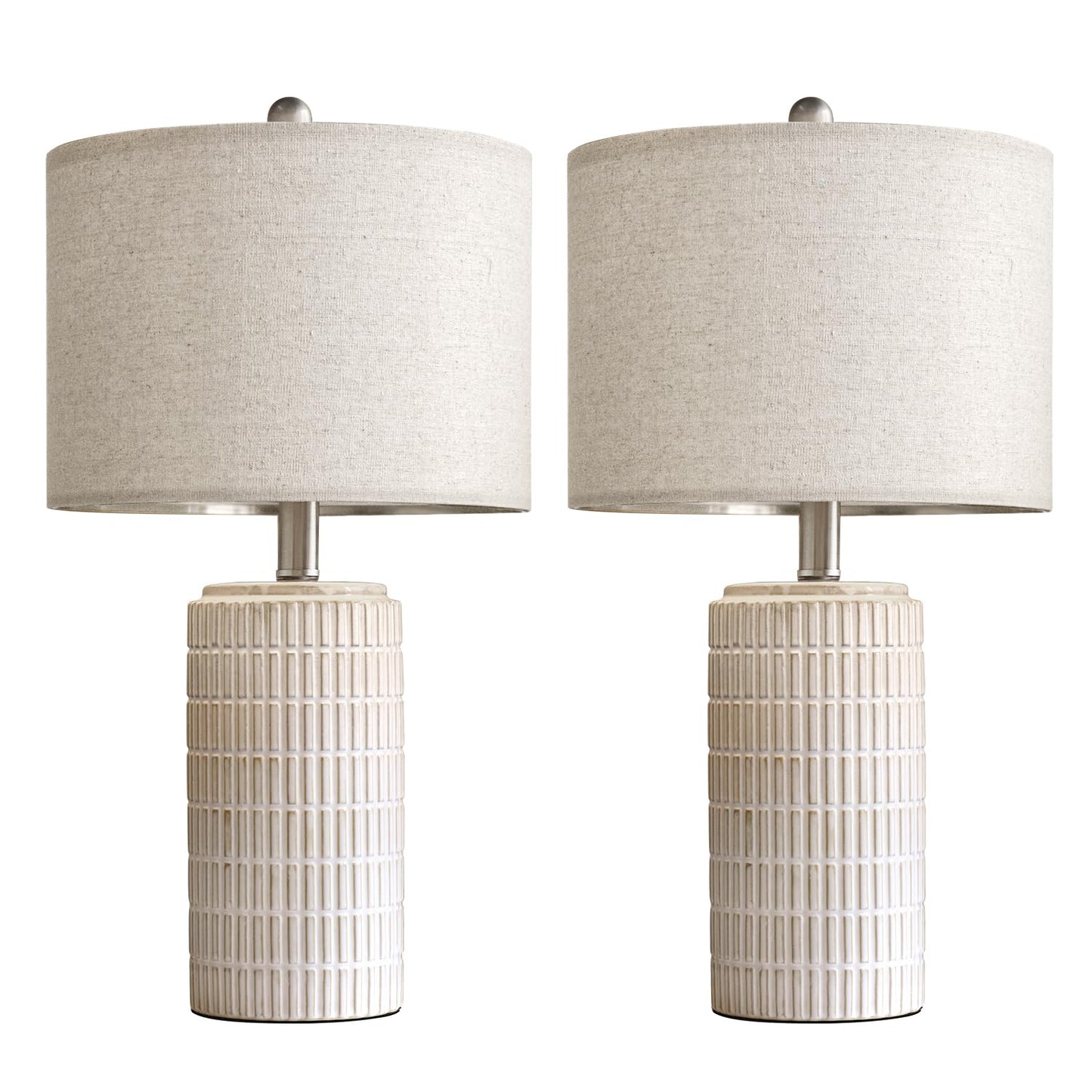 PoKat 23" Modern Ceramic Table Lamp Set of 2 for Living Room White Desk Lamps for Bedroom Farmhouse Bedside Nightstand Bedside Lamp End Table Lamps Beige