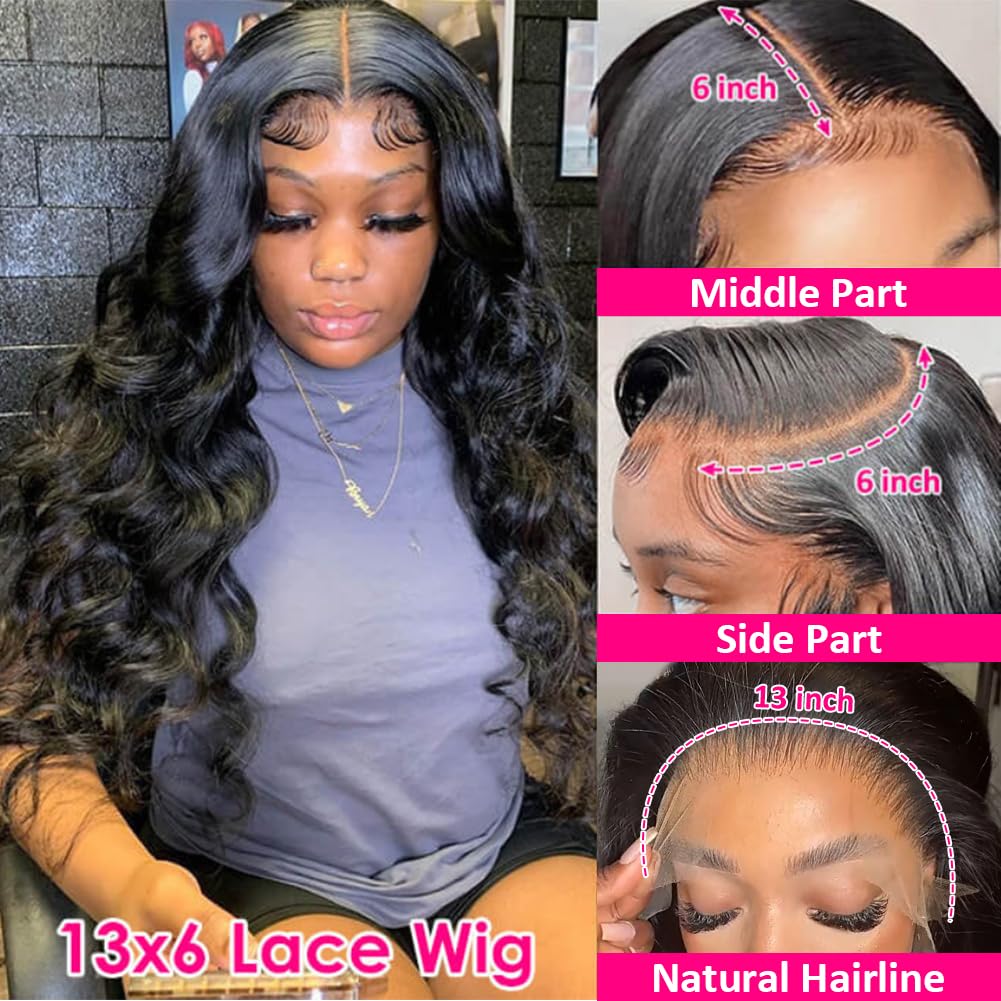 Pizazz 13x6 Body Wave Lace Front Wigs Human Hair Pre Plucked 180 Density HD Transparent Lace Frontal Wigs Human Hair for Women 9A Glueless Wigs Human Hair with Baby Hair 26Inch