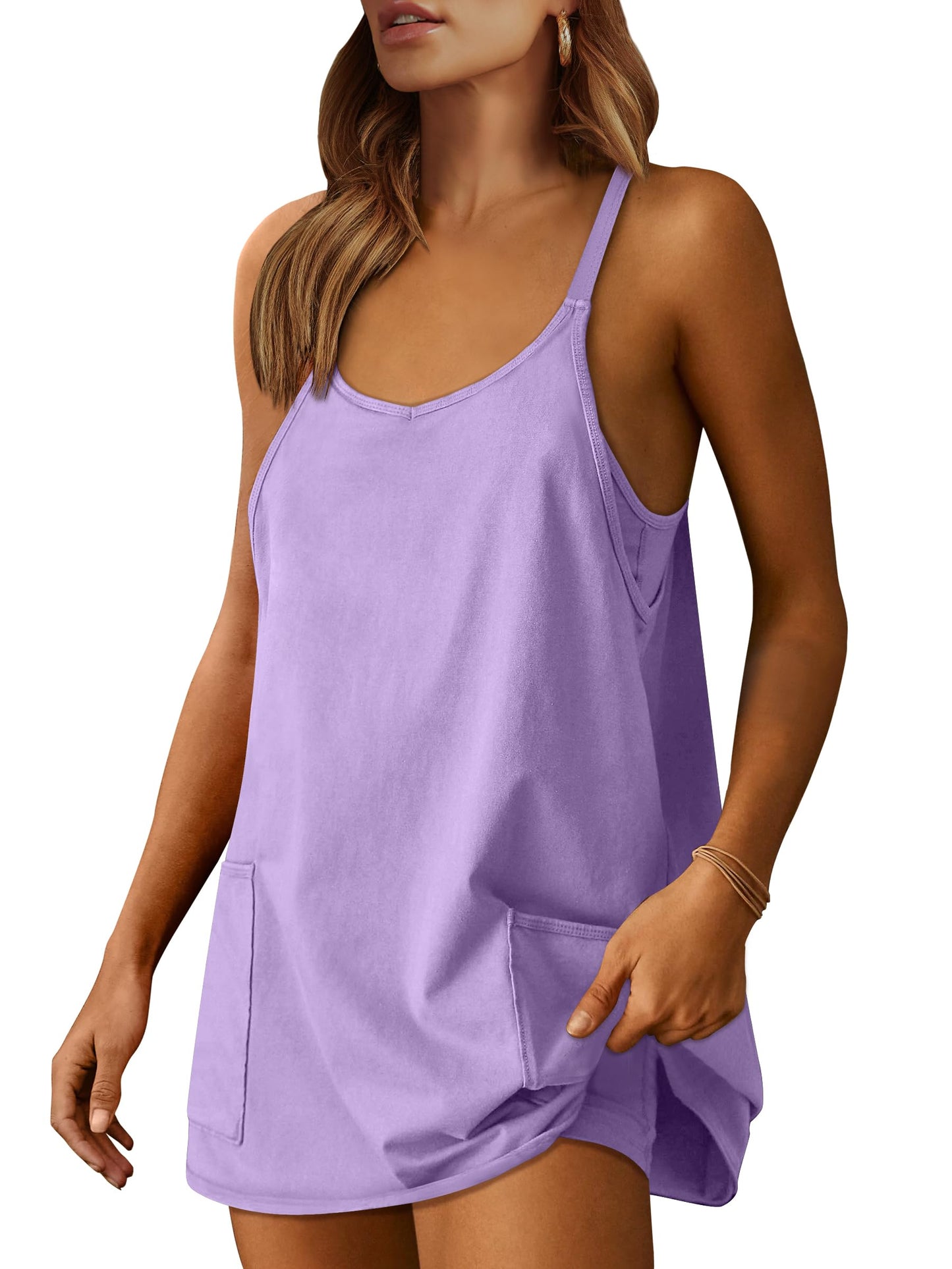 ANRABESS Women Summer Mini Romper Dress Workout Tennis Active Sports Athletic Outfits Built in Shorts Trendy Vacation Purple X-Smal