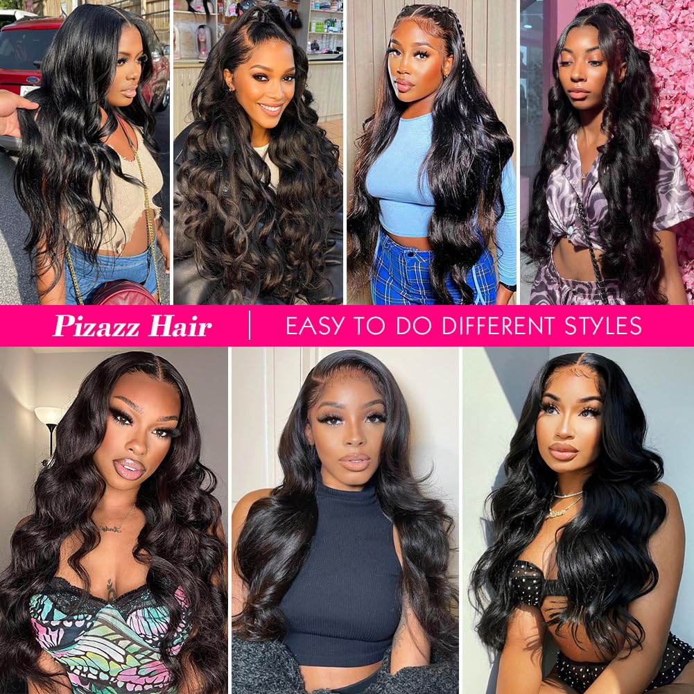 Pizazz 13x6 Body Wave Lace Front Wigs Human Hair Pre Plucked 180 Density HD Transparent Lace Frontal Wigs Human Hair for Women 9A Glueless Wigs Human Hair with Baby Hair 26Inch