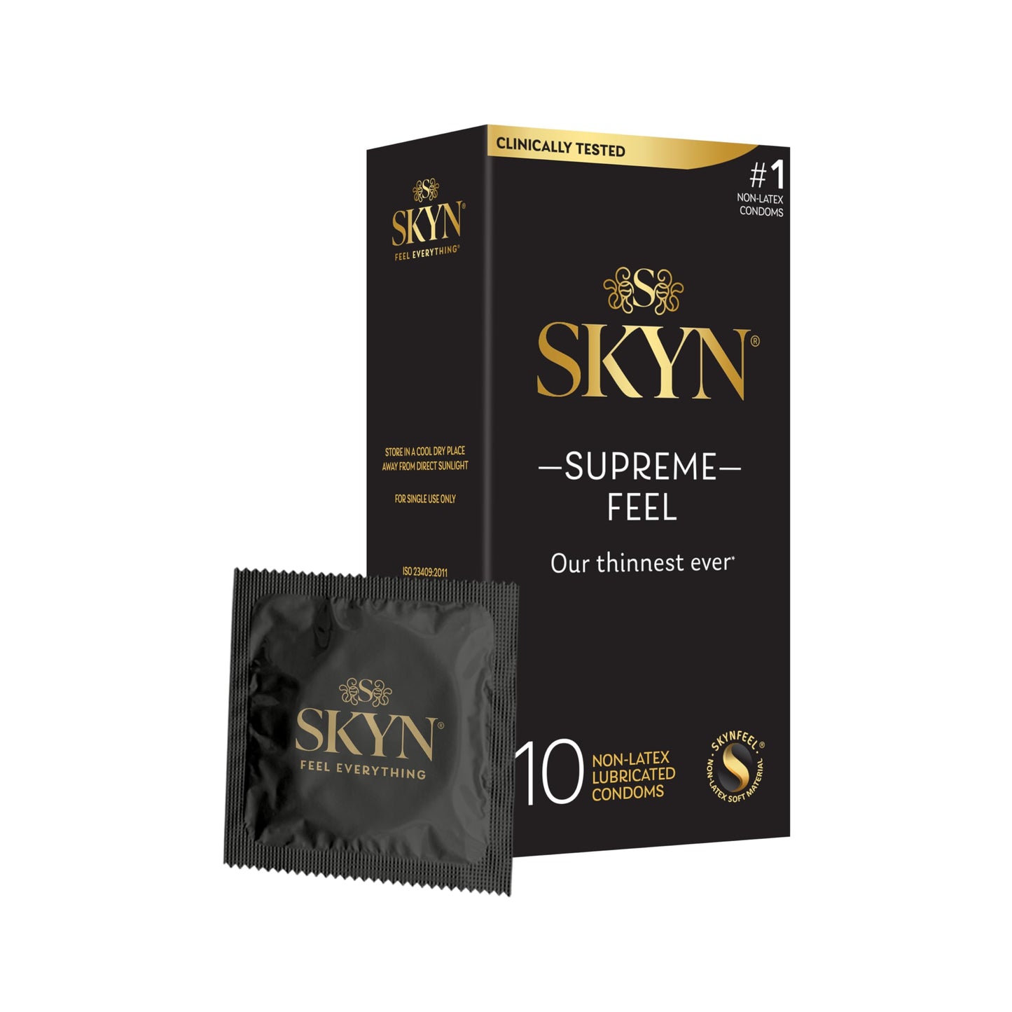 SKYN Supreme Feel Non-Latex Condoms, 10 Count, Ultra-Thin & Pre-Lubricated for a Natural, Smooth Fit