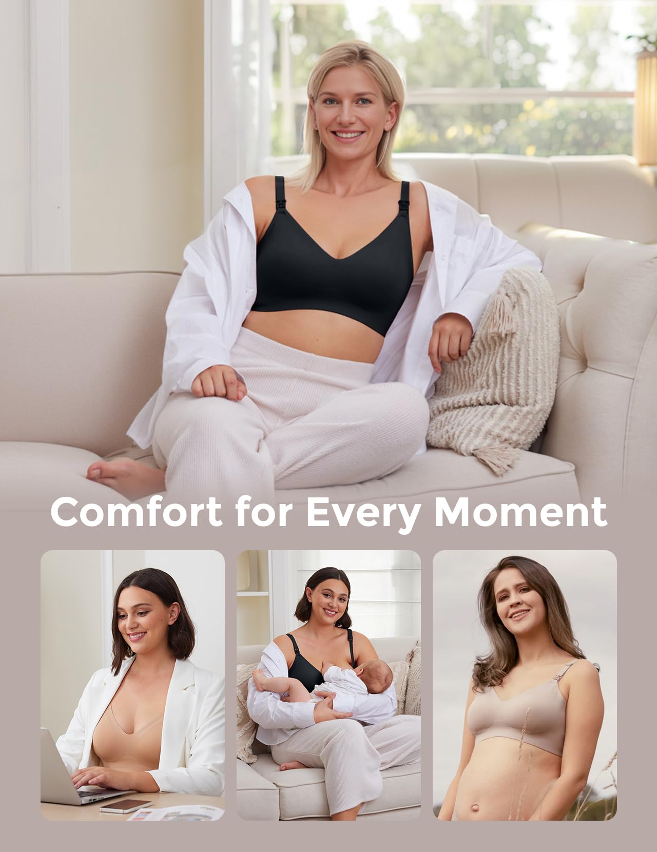 Momcozy Nursing Bras for Breastfeeding 3 Pack, YN21 Seamless Ultra Comfort Maternity Bra, Pregnancy Sleep Bralette