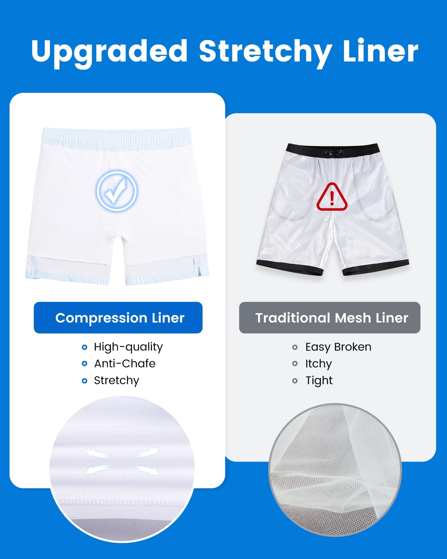 maamgic 2 in 1 Mens Swim Trunks 7 Inch Swim Shorts Swim Suits Board Shorts Blue Stripe-White Large