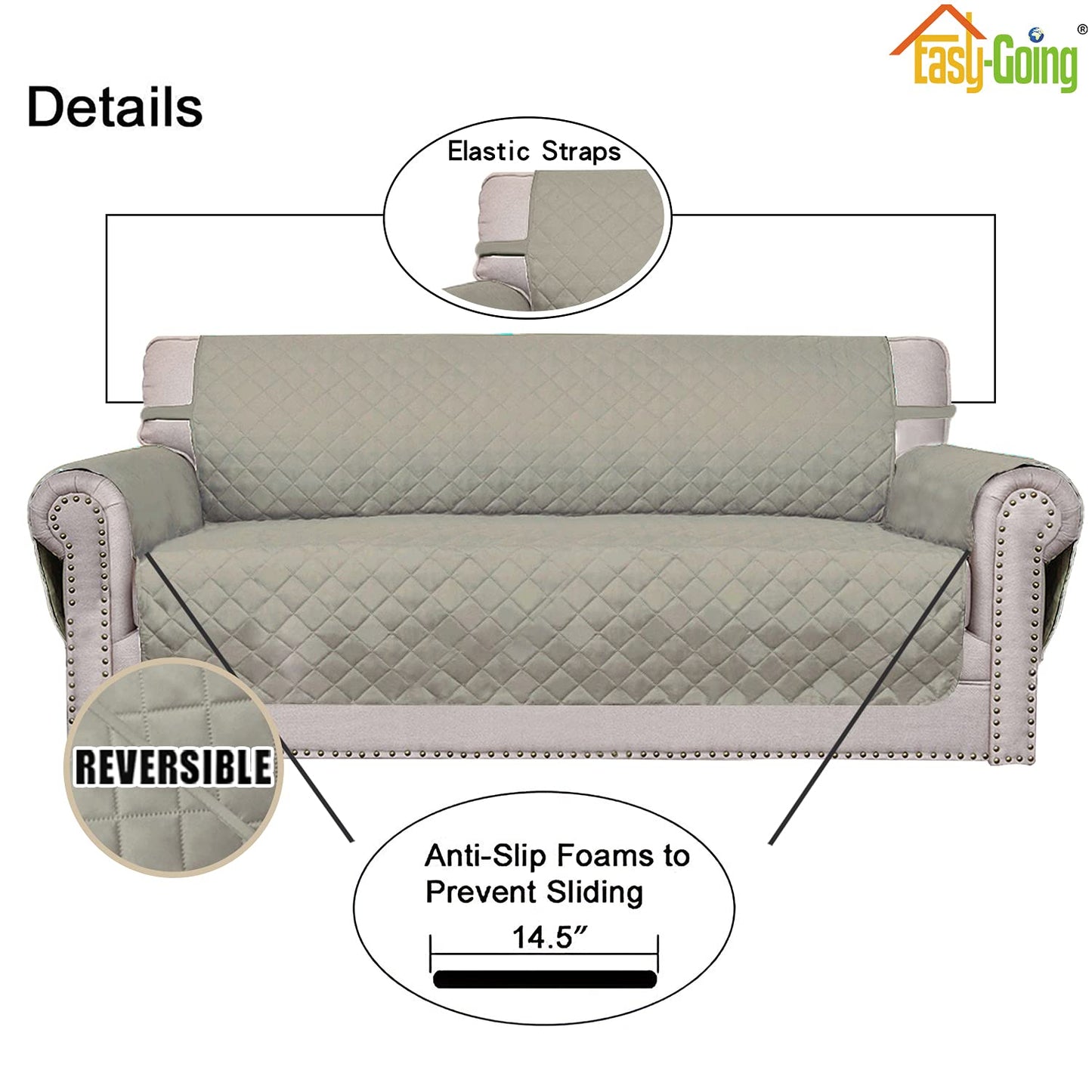 Easy-Going 4 Seater Sofa Slipcover Reversible Sofa Cover Water Resistant Couch Cover with Foam Sticks Elastic Straps Furniture Protector for Pets Children Dog Cat (XX-Large, Beige/Beige)