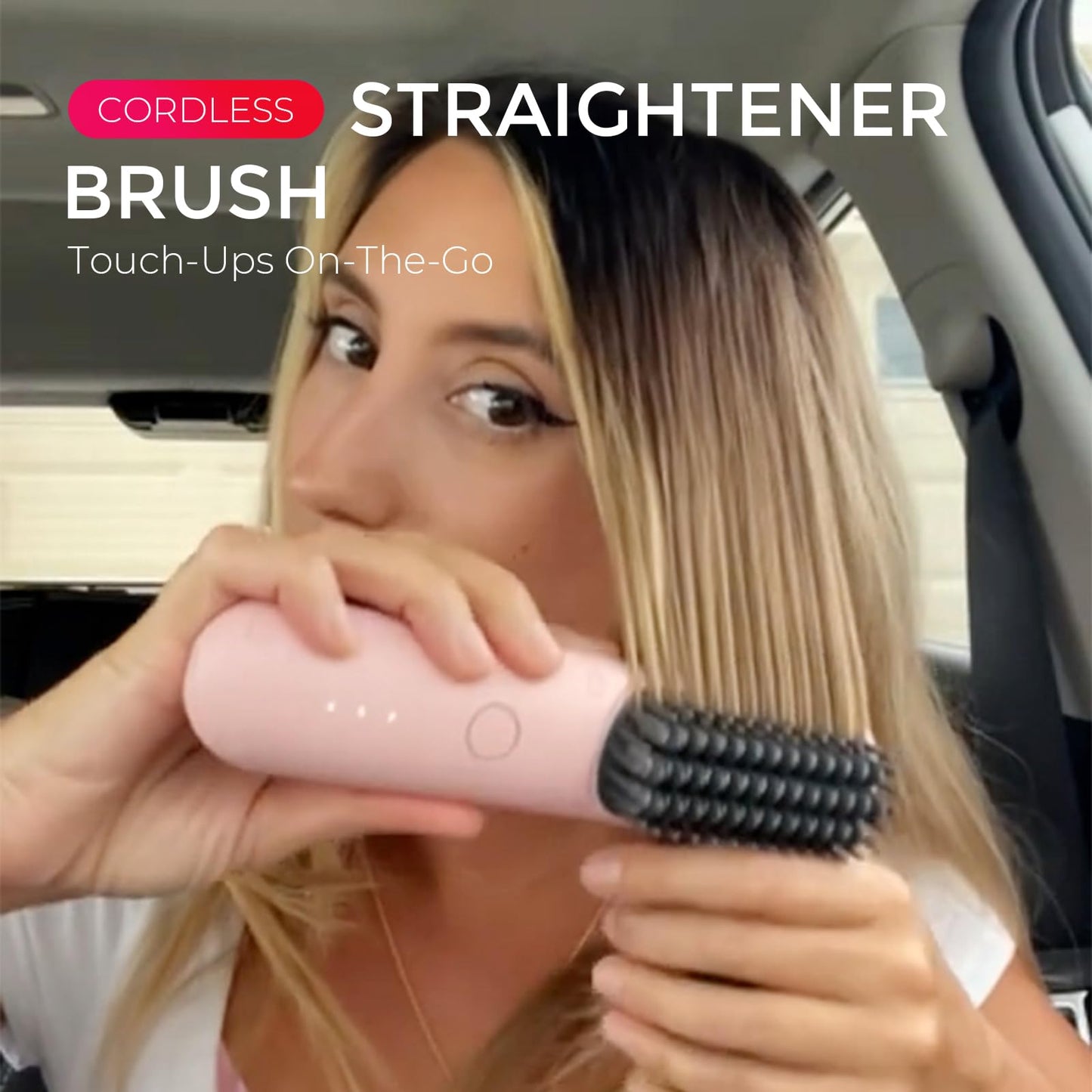 TYMO Cordless Hair Straightener Brush - Porta ECO Portable Straightening Brush for Travel, Mini Hot Ionic Straightener Comb for Women, Ceramic Coating, Lightweight for Touch-ups, No Charger, Pink