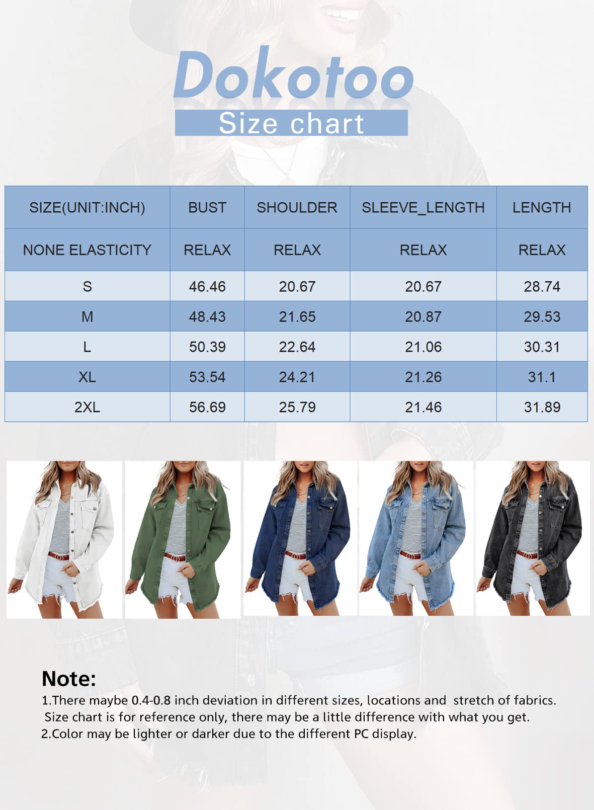 Dokotoo Womens Washed Boyfriend Oversized Lapel Button Up Long Sleeve Denim Trucker Jacket Distressed Ripped Denim Jackets Fashion Distressed Jean Jacket for Women with Pockets, (US 8-10) M,Sky Blue