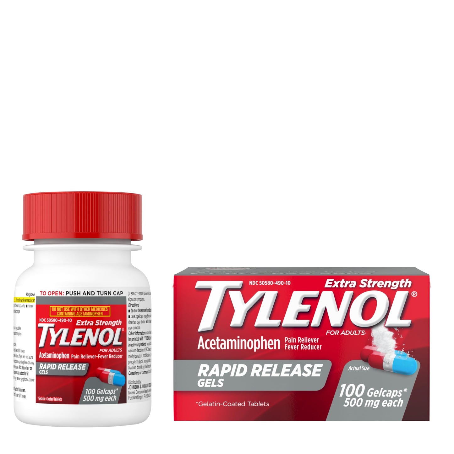 Tylenol Extra Strength Acetaminophen Rapid Release Gels, Extra Strength Pain Reliever & Fever Reducer, Gelcaps with Laser-Drilled Holes, 500 mg Acetaminophen, 100 ct